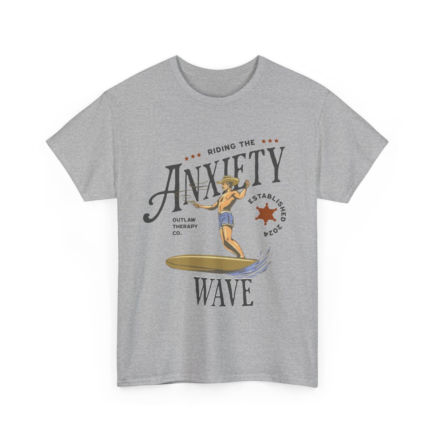 Riding the Anxiety Wave Unisex Heavy Cotton Tee - Relaxed Fit Stress Relief Shirt