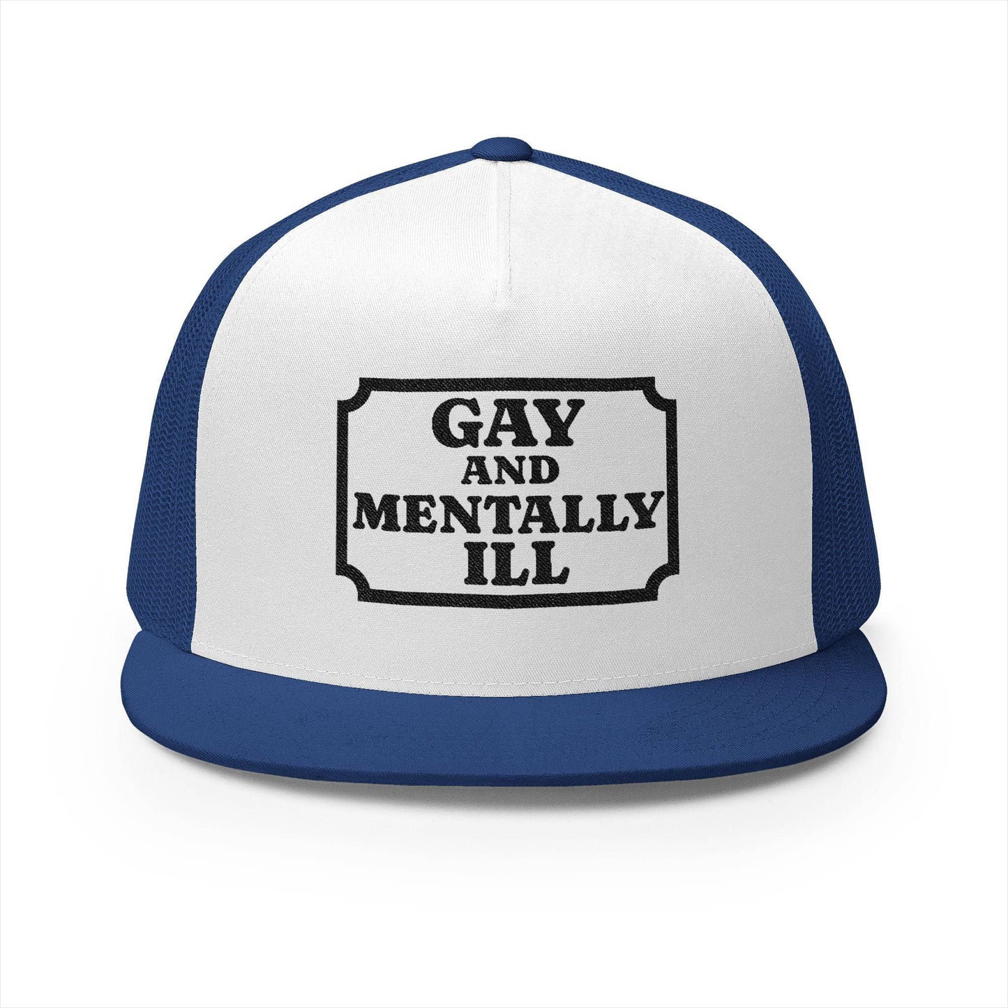 Pride & Mental Health 5 Panel Trucker Cap - Embroidered Supportive Hat - Its Fine, I Am Fine