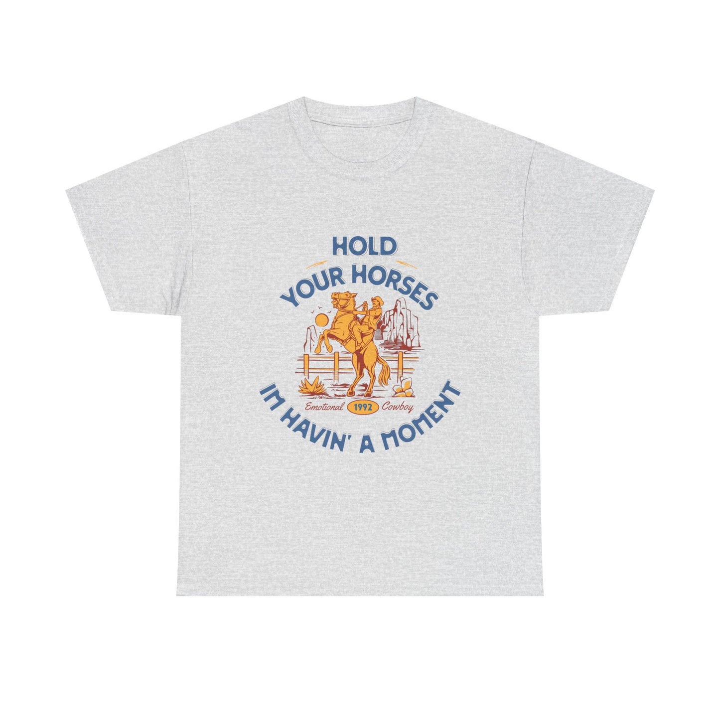 Hold Your Horses Vintage Western Tee – Funny Cowboy Graphic Shirt, Unisex Heavy Cotton