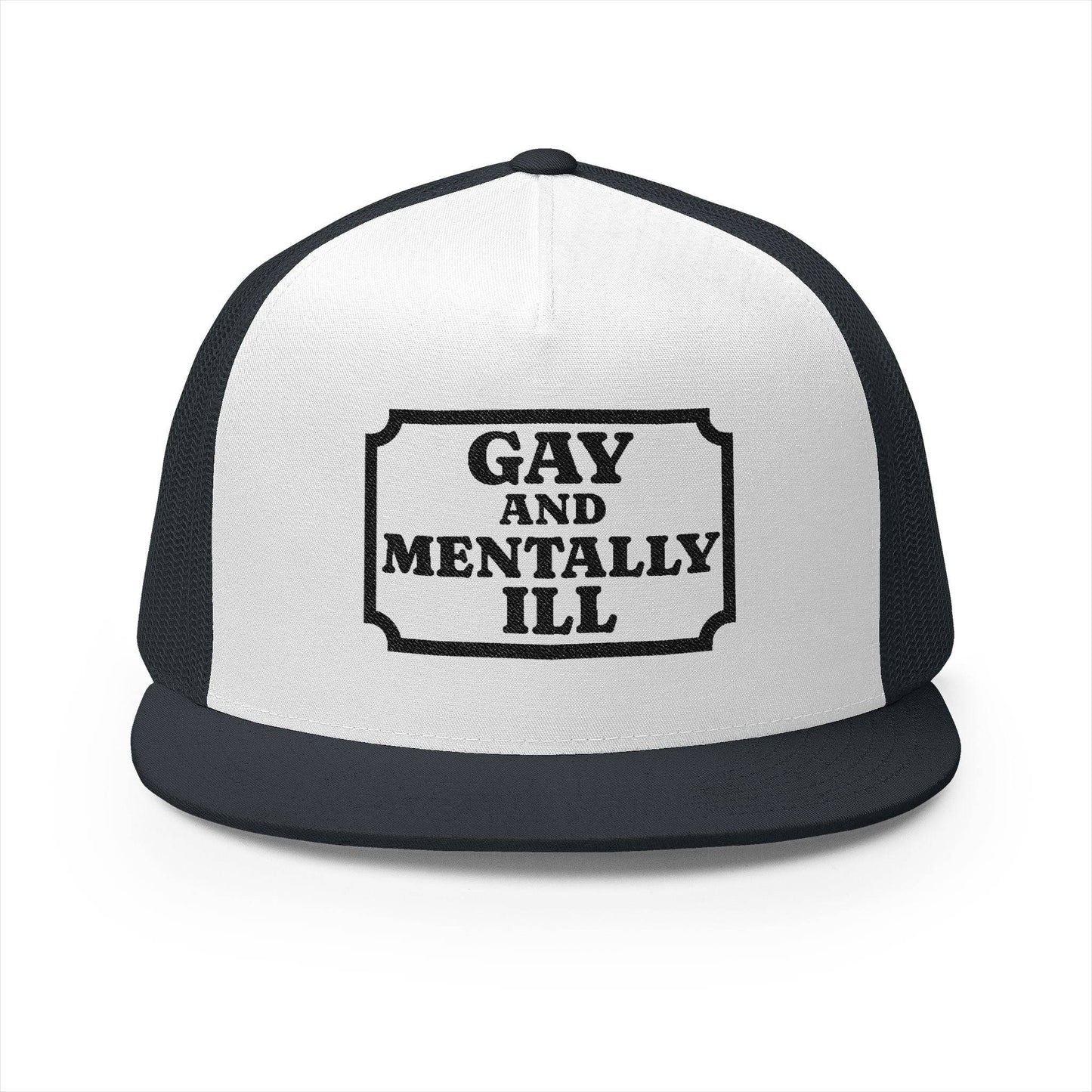 Pride & Mental Health 5 Panel Trucker Cap - Embroidered Supportive Hat - Its Fine, I Am Fine