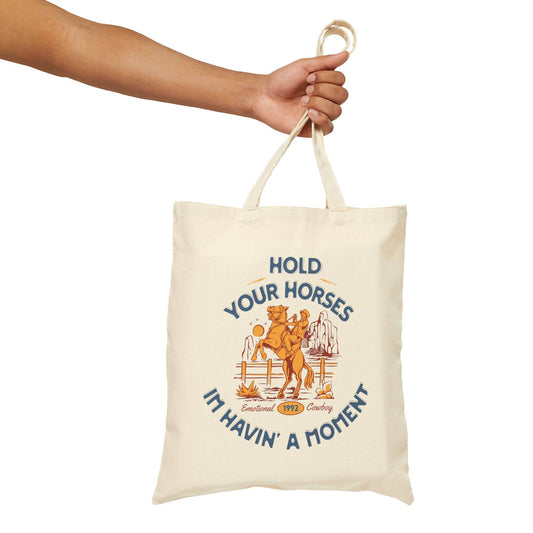 Rustic Canvas Tote Bag – "Hold Your Horses, I'm Havin' a Moment" – A Must-Have for Equestrian Enthusiasts - Its Fine, I Am Fine