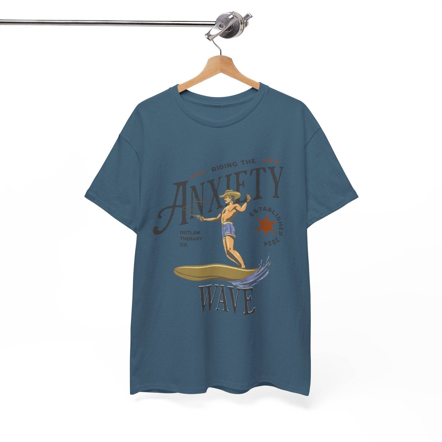 Riding the Anxiety Wave Unisex Heavy Cotton Tee - Relaxed Fit Stress Relief Shirt - Its Fine, I Am Fine