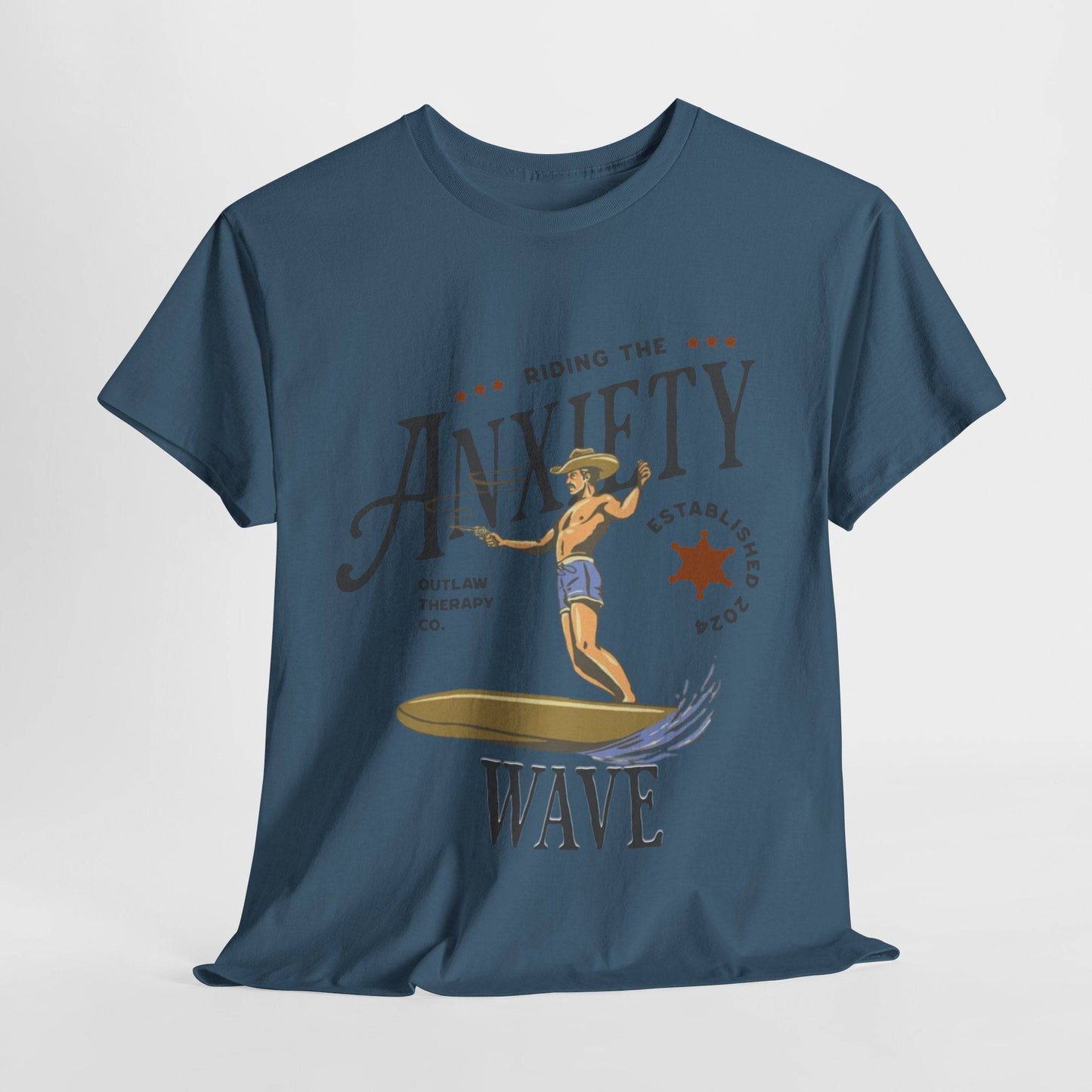Riding the Anxiety Wave Unisex Heavy Cotton Tee - Relaxed Fit Stress Relief Shirt - Its Fine, I Am Fine
