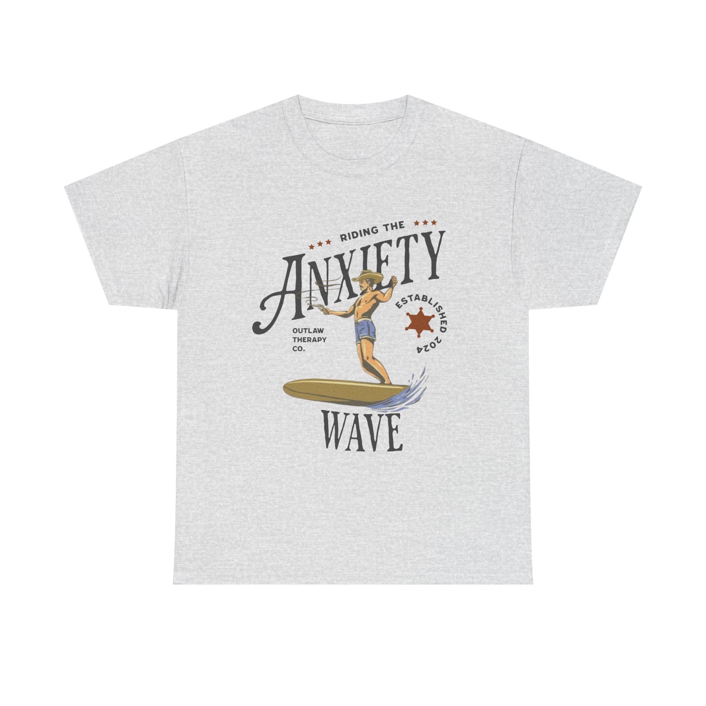 Riding the Anxiety Wave Unisex Heavy Cotton Tee - Relaxed Fit Stress Relief Shirt