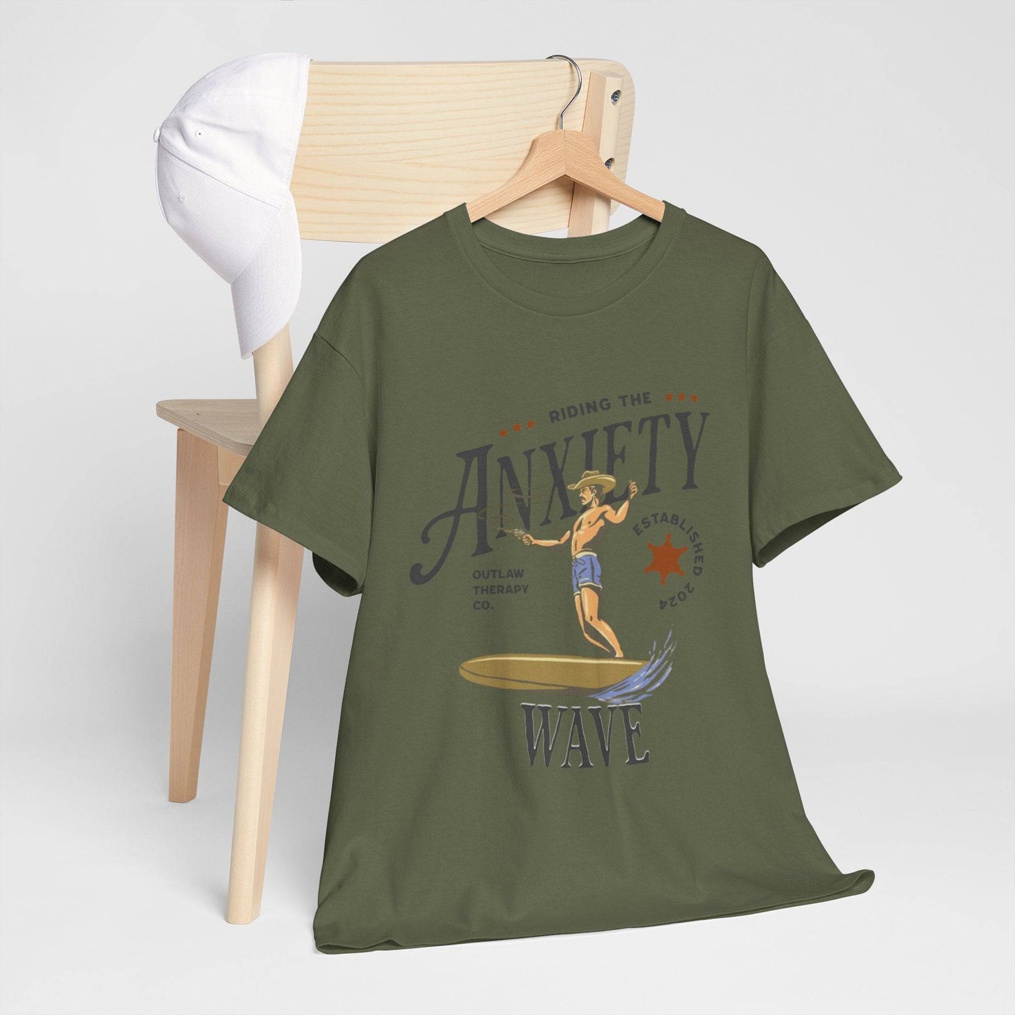 Riding the Anxiety Wave Unisex Heavy Cotton Tee - Relaxed Fit Stress Relief Shirt - Its Fine, I Am Fine