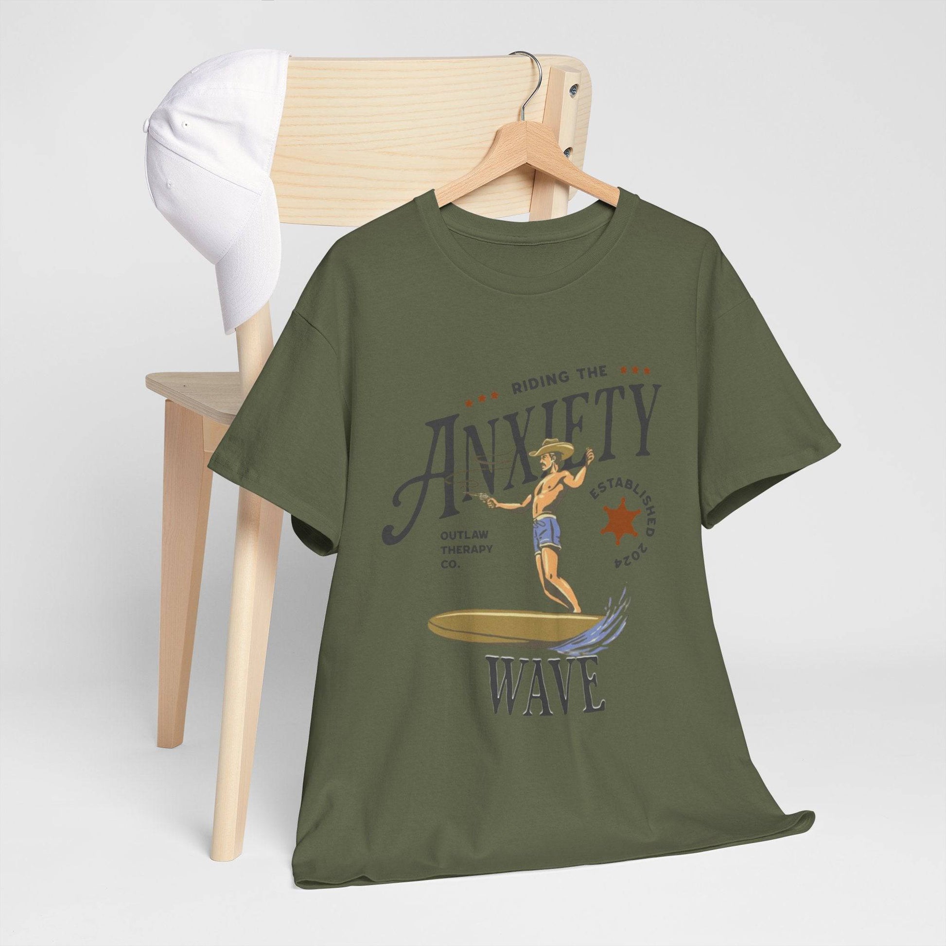 Riding the Anxiety Wave Unisex Heavy Cotton Tee - Relaxed Fit Stress Relief Shirt - Its Fine, I Am Fine