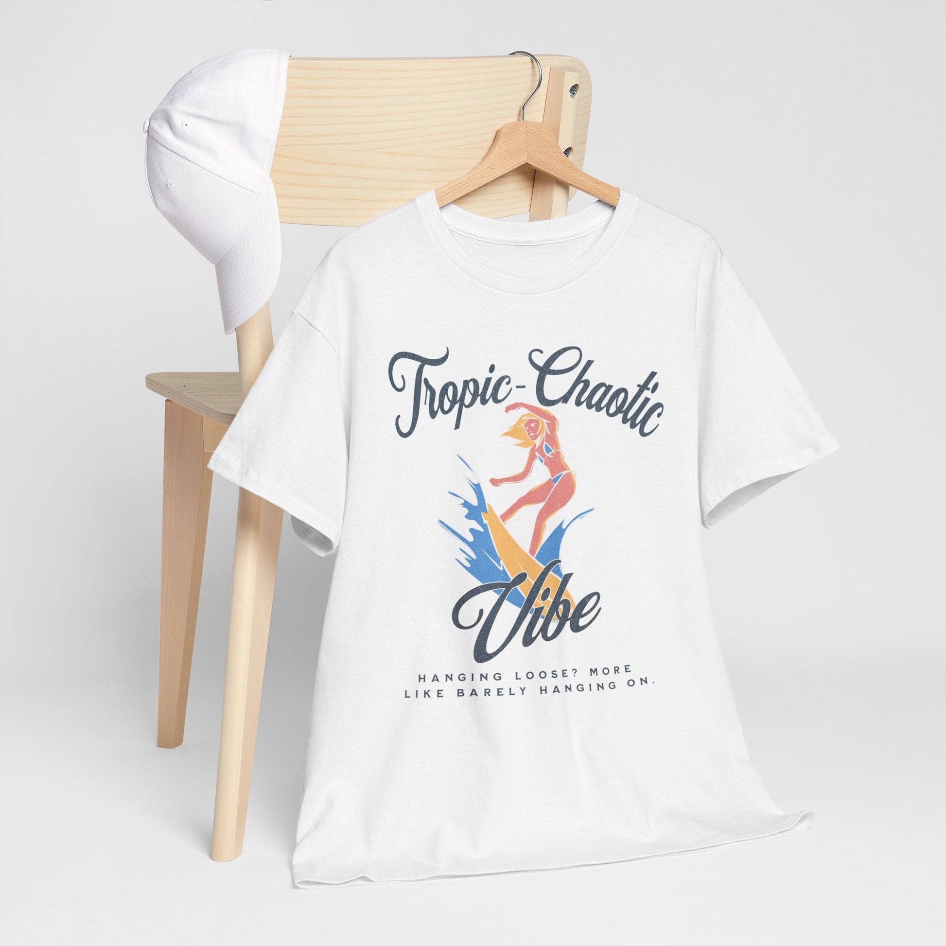 Tropic-Chaotic Vibe Unisex Heavy Cotton Tee – Funny Beach & Mental Health T-Shirt - Its Fine, I Am Fine