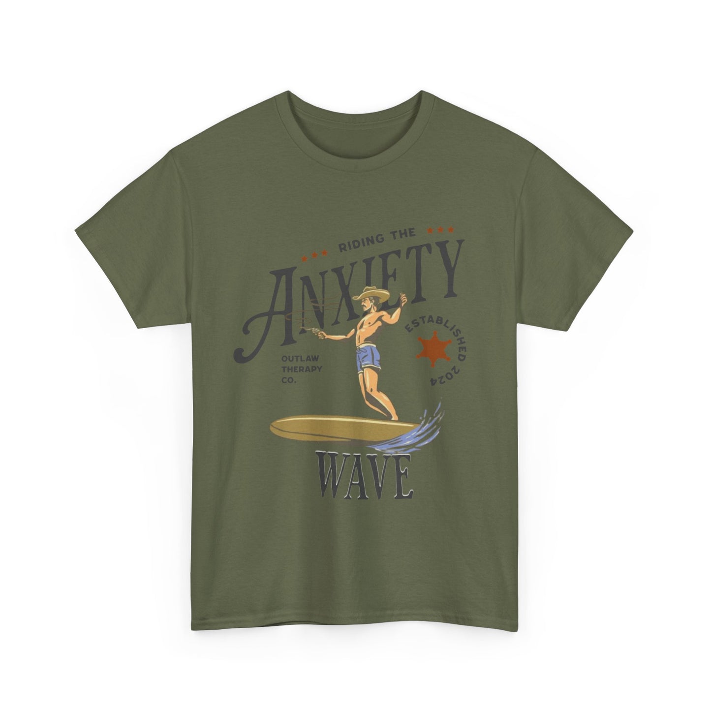 Riding the Anxiety Wave Unisex Heavy Cotton Tee - Relaxed Fit Stress Relief Shirt