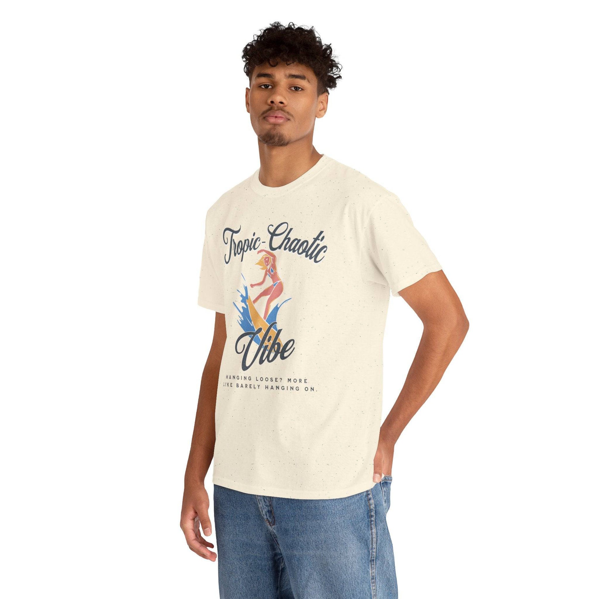 Tropic-Chaotic Vibe Unisex Heavy Cotton Tee – Funny Beach & Mental Health T-Shirt - Its Fine, I Am Fine