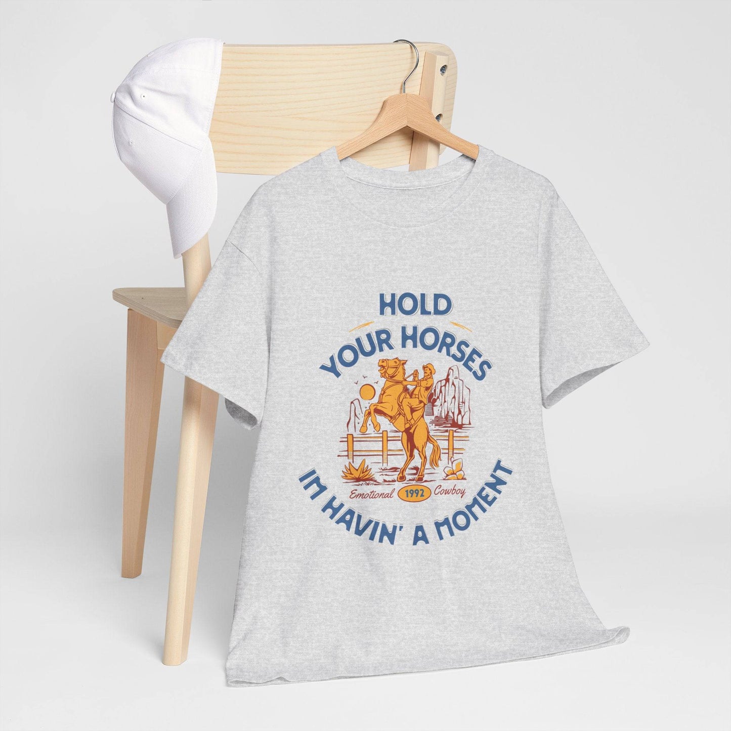 Hold Your Horses Vintage Western Tee – Funny Cowboy Graphic Shirt, Unisex Heavy Cotton - Its Fine, I Am Fine