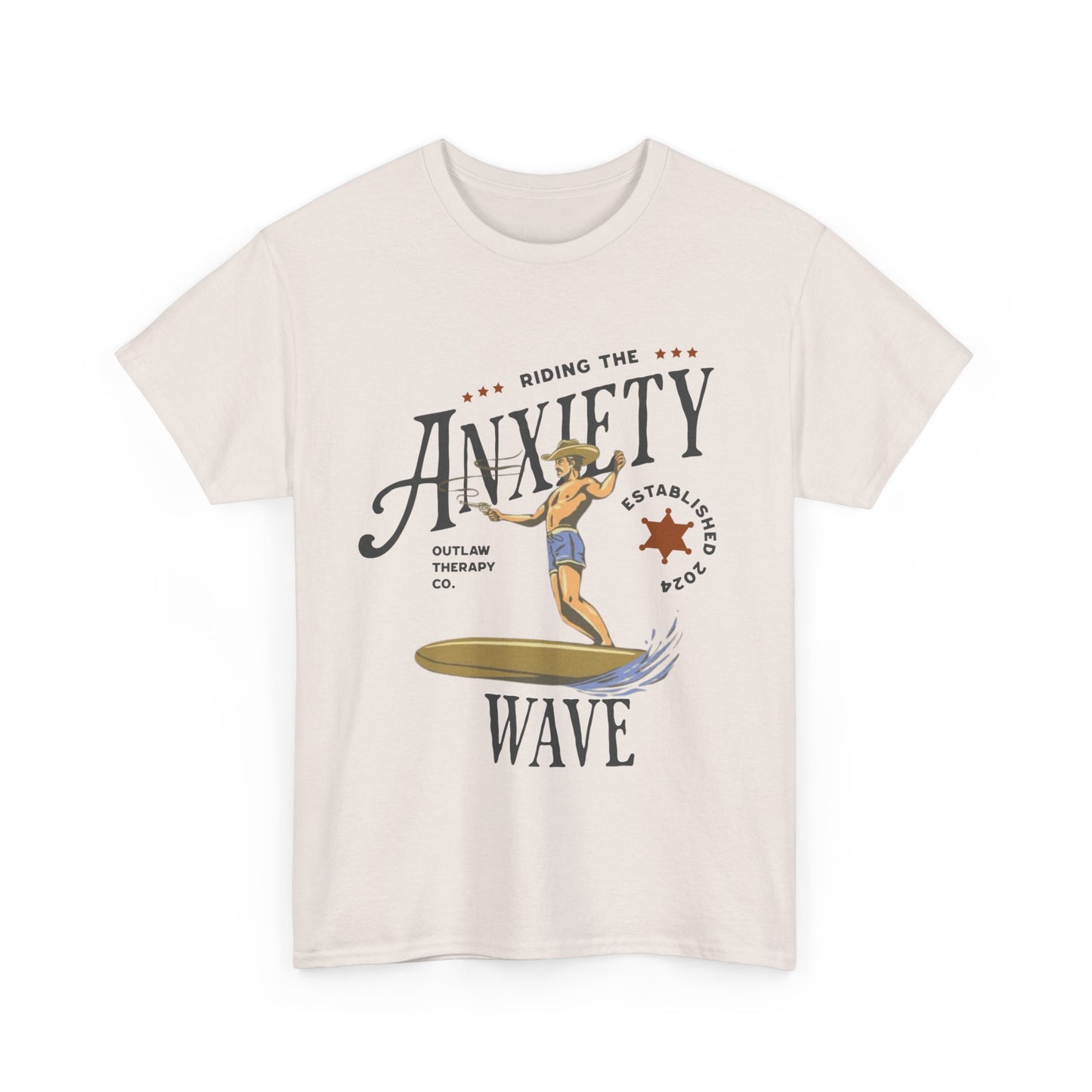 Riding the Anxiety Wave Unisex Heavy Cotton Tee - Relaxed Fit Stress Relief Shirt
