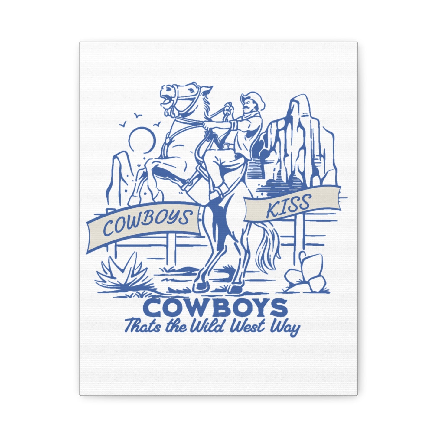 Cowboys Kiss Canvas Art - Western Decor for Cowboy Lovers