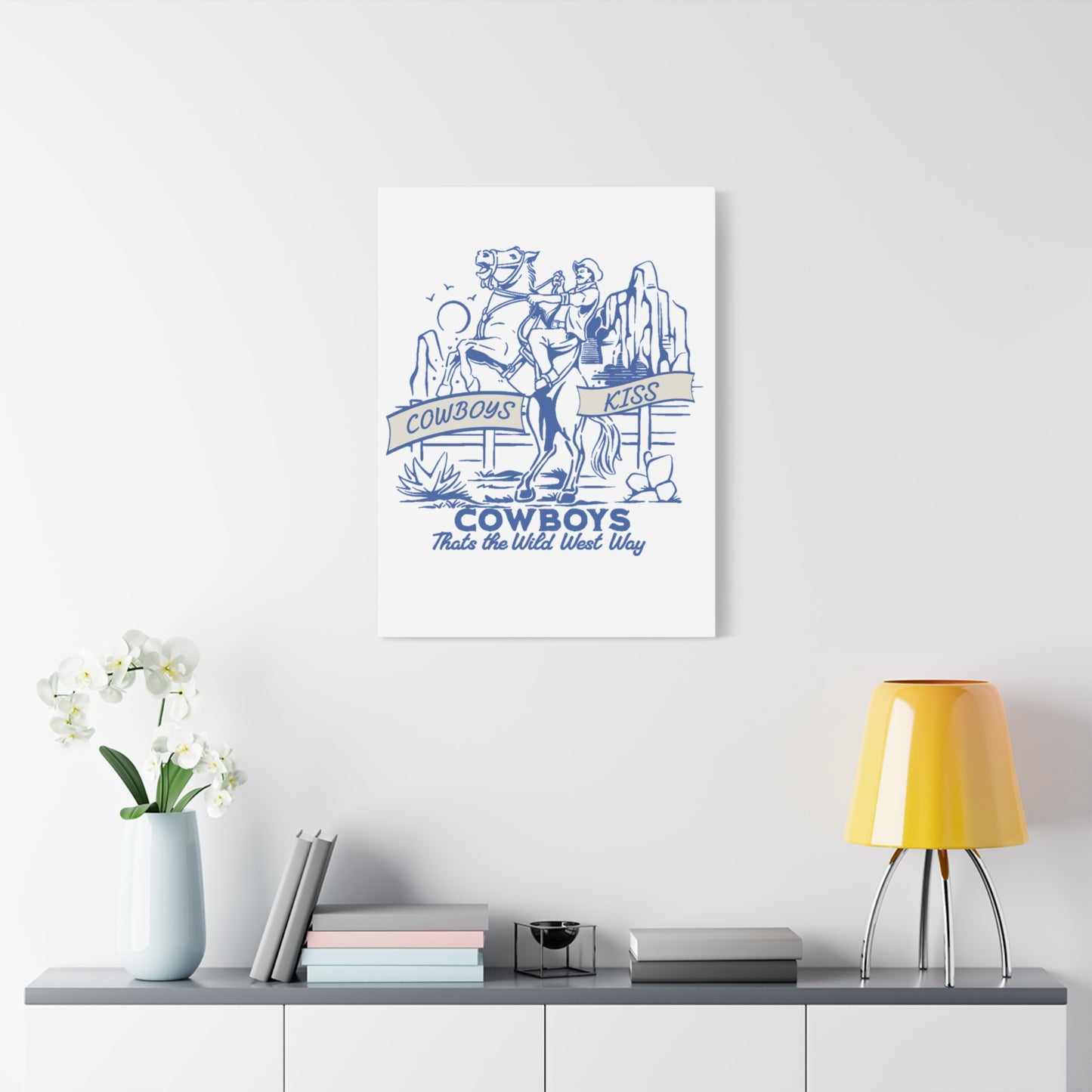 Cowboys Kiss Canvas Art - Western Decor for Cowboy Lovers