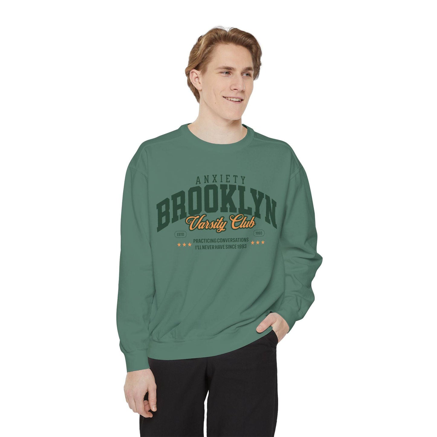Brooklyn Anxiety Varsity Club Sweatshirt – Vintage Unisex Crewneck | Cozy, Soft & Stylish - Its Fine, I Am Fine