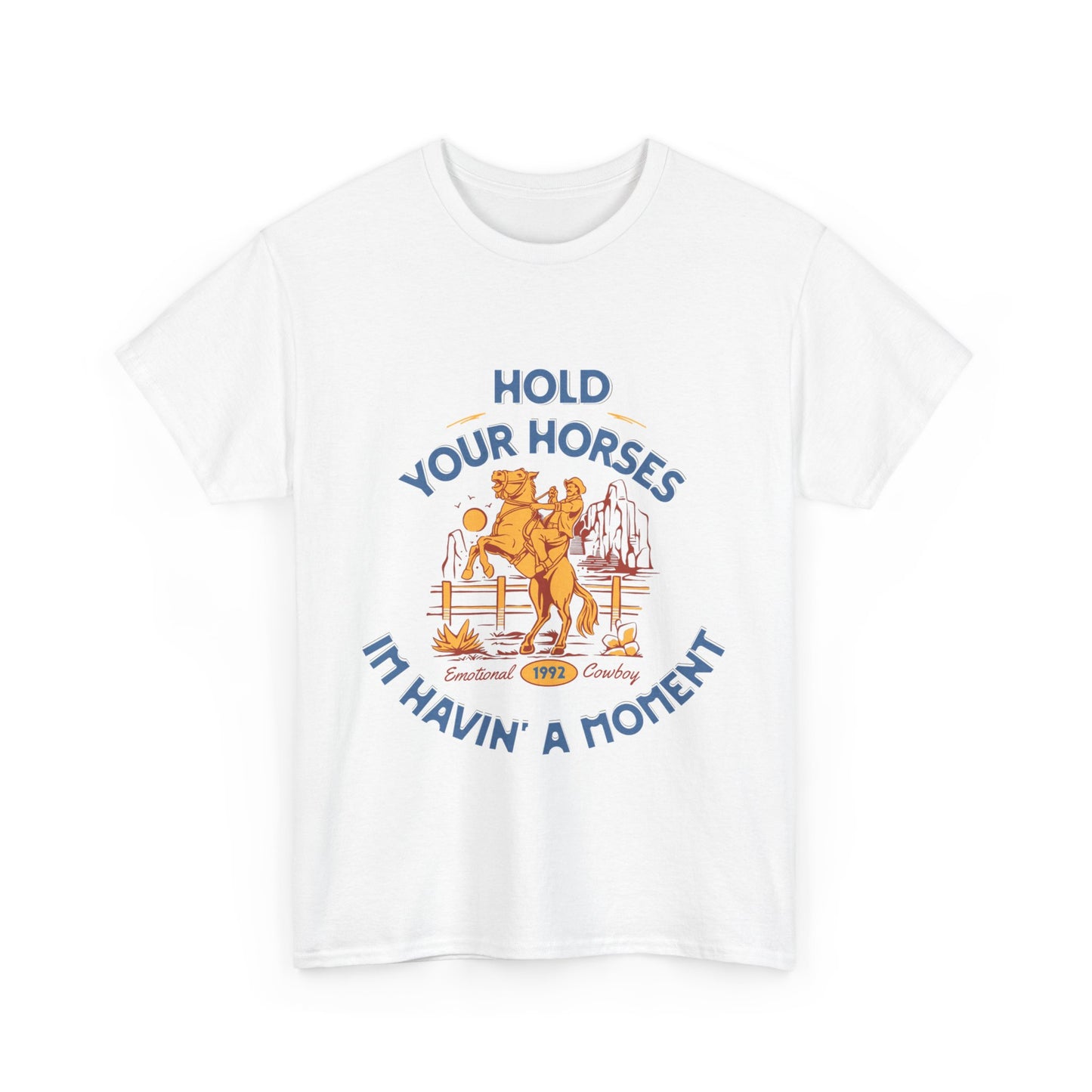 Hold Your Horses Vintage Western Tee – Funny Cowboy Graphic Shirt, Unisex Heavy Cotton