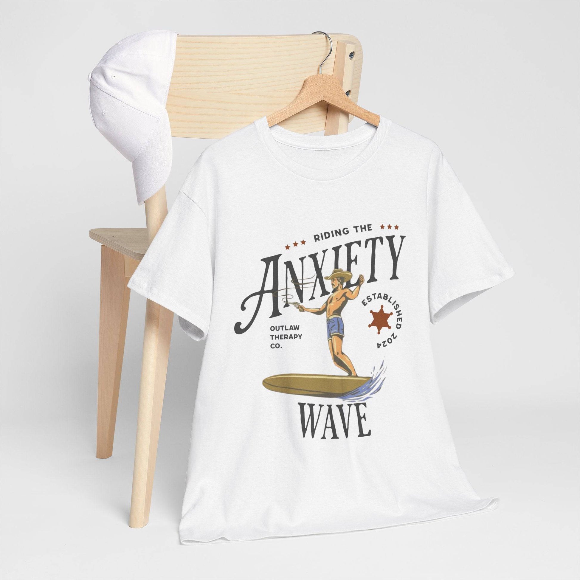Riding the Anxiety Wave Unisex Heavy Cotton Tee - Relaxed Fit Stress Relief Shirt - Its Fine, I Am Fine