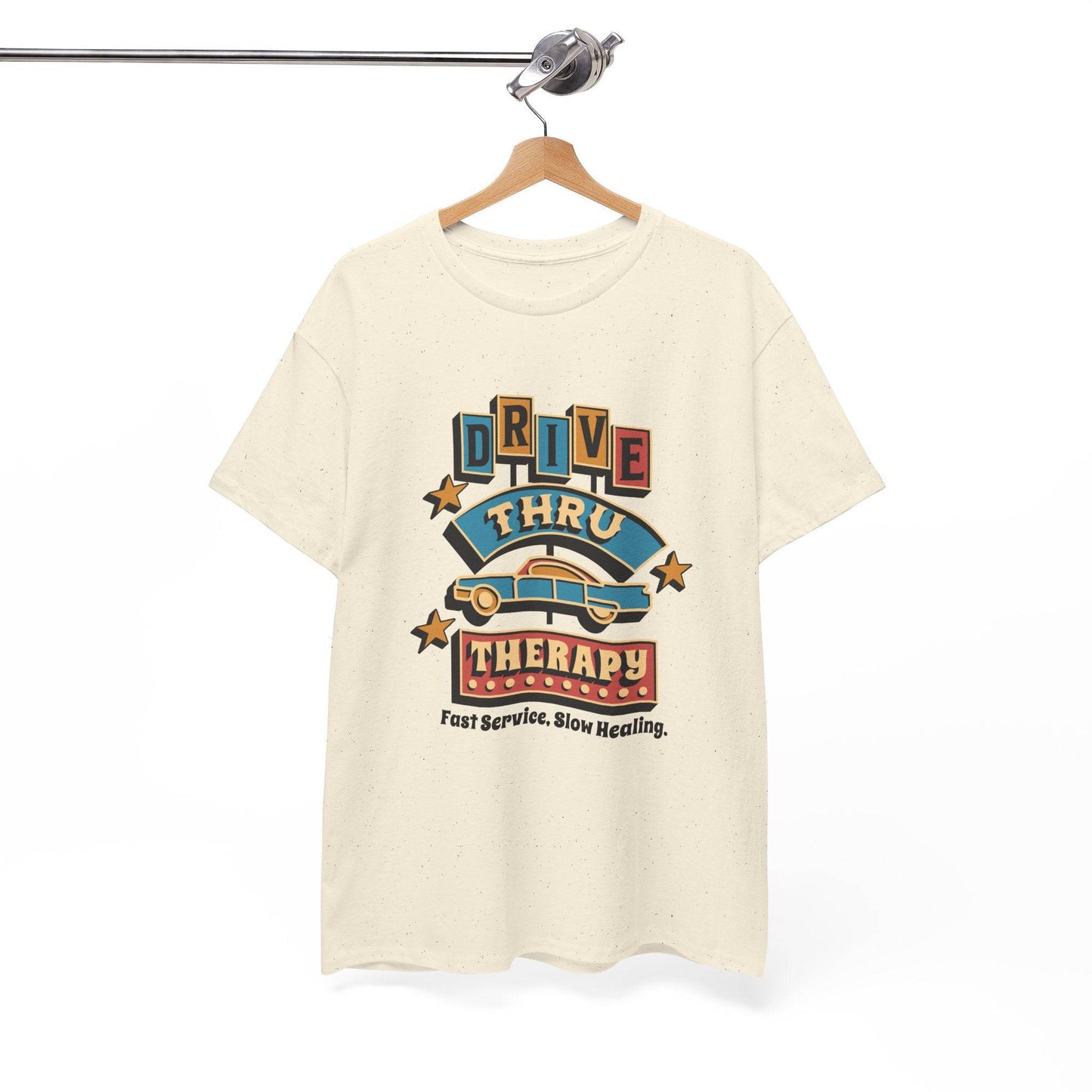 Drive Thru Therapy Unisex Heavy Cotton Tee - Fast Service, Slow Healing - Its Fine, I Am Fine