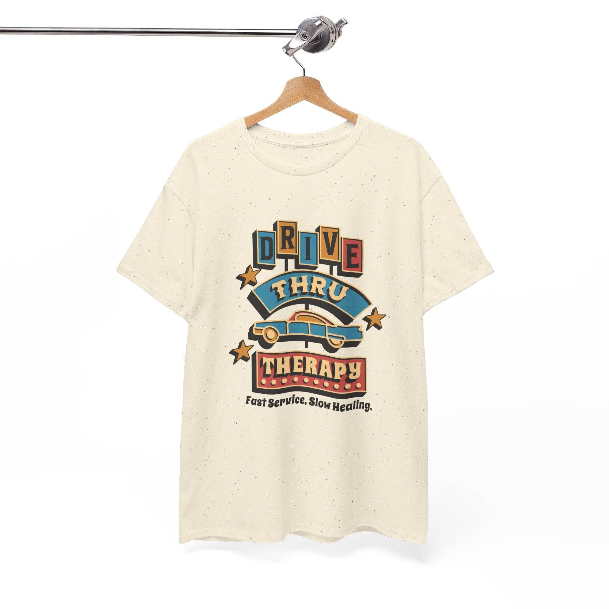 Drive Thru Therapy Unisex Heavy Cotton Tee - Fast Service, Slow Healing - Its Fine, I Am Fine