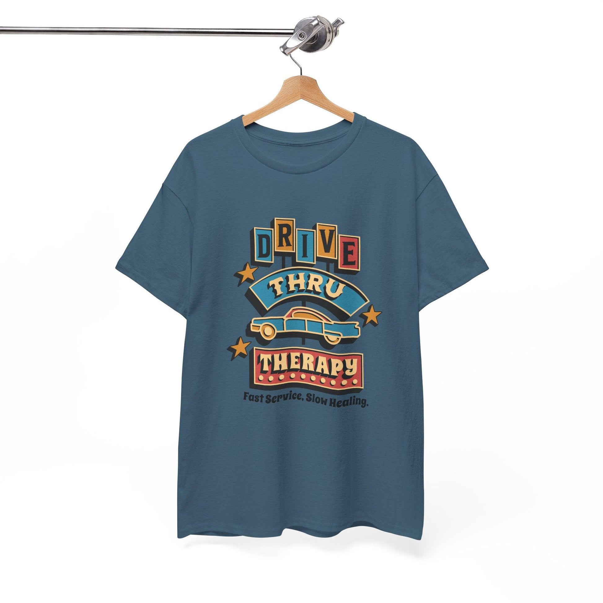 Drive Thru Therapy Unisex Heavy Cotton Tee - Fast Service, Slow Healing - Its Fine, I Am Fine