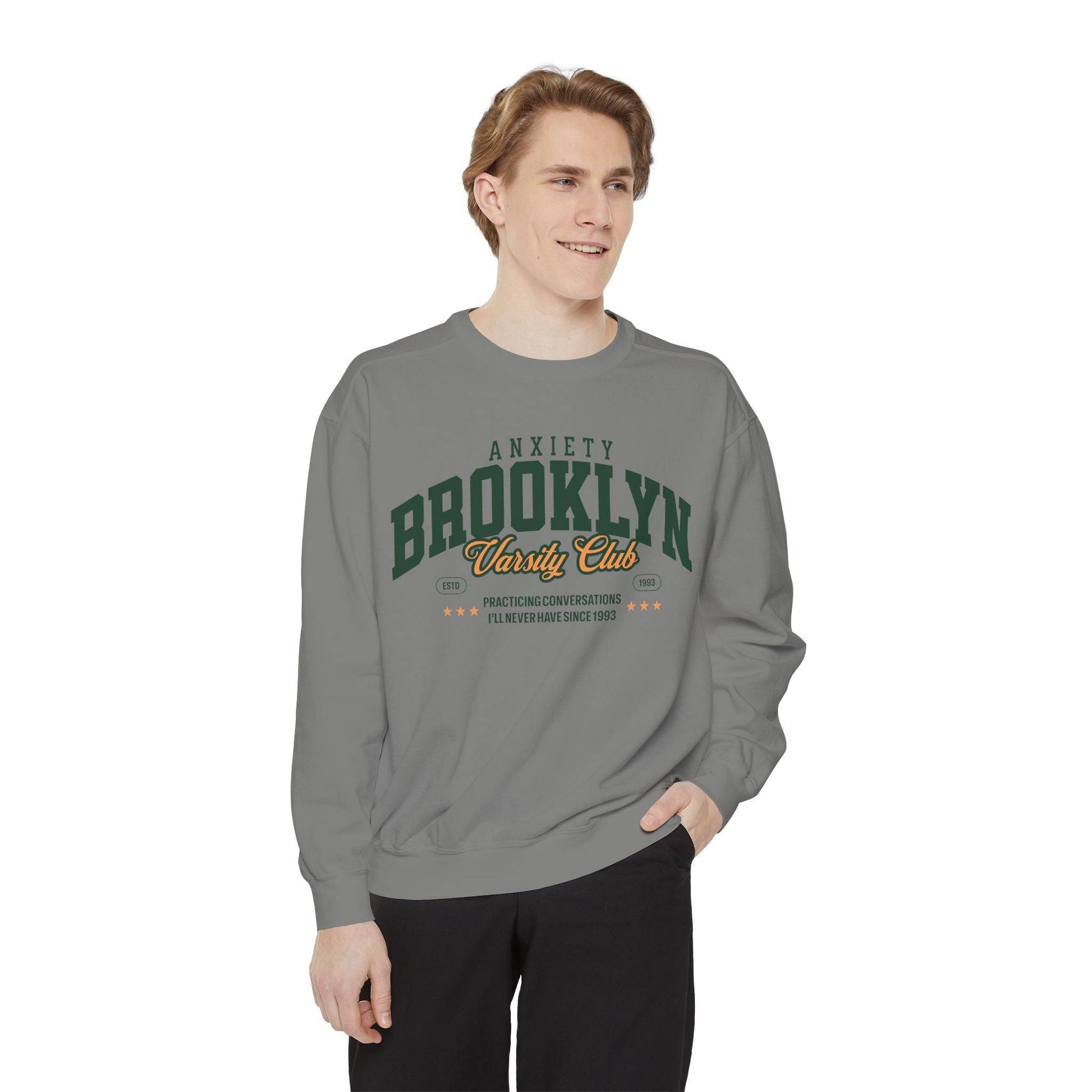 Brooklyn Anxiety Varsity Club Sweatshirt – Vintage Unisex Crewneck | Cozy, Soft & Stylish - Its Fine, I Am Fine