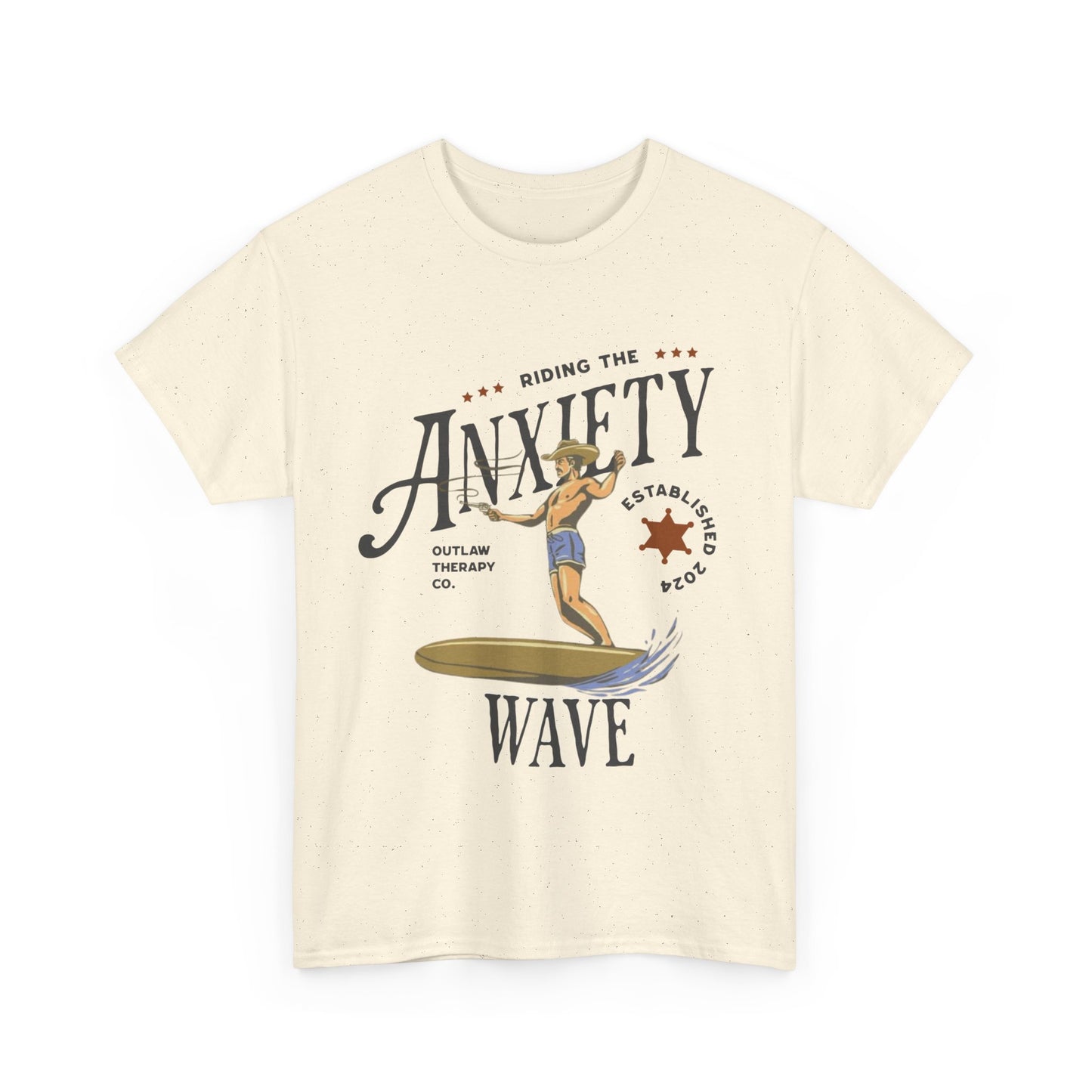 Riding the Anxiety Wave Unisex Heavy Cotton Tee - Relaxed Fit Stress Relief Shirt