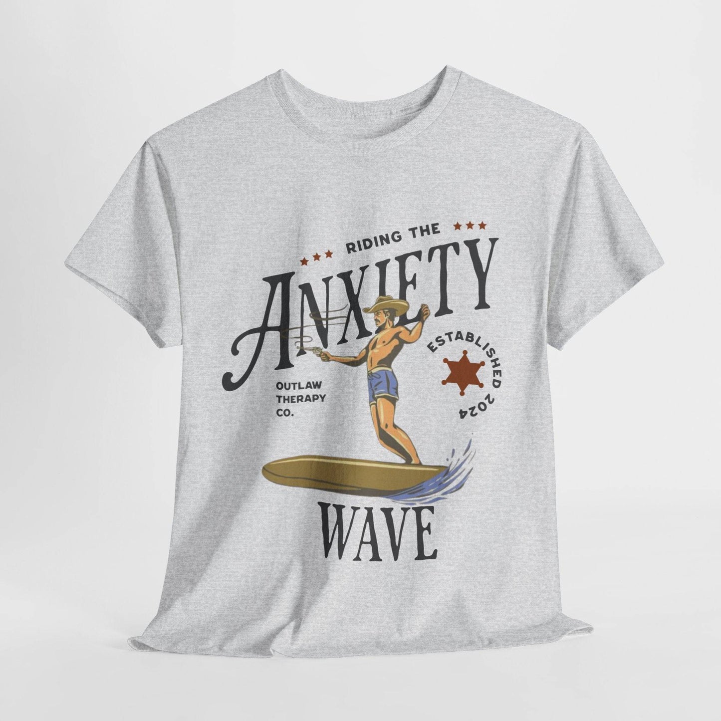 Riding the Anxiety Wave Unisex Heavy Cotton Tee - Relaxed Fit Stress Relief Shirt - Its Fine, I Am Fine