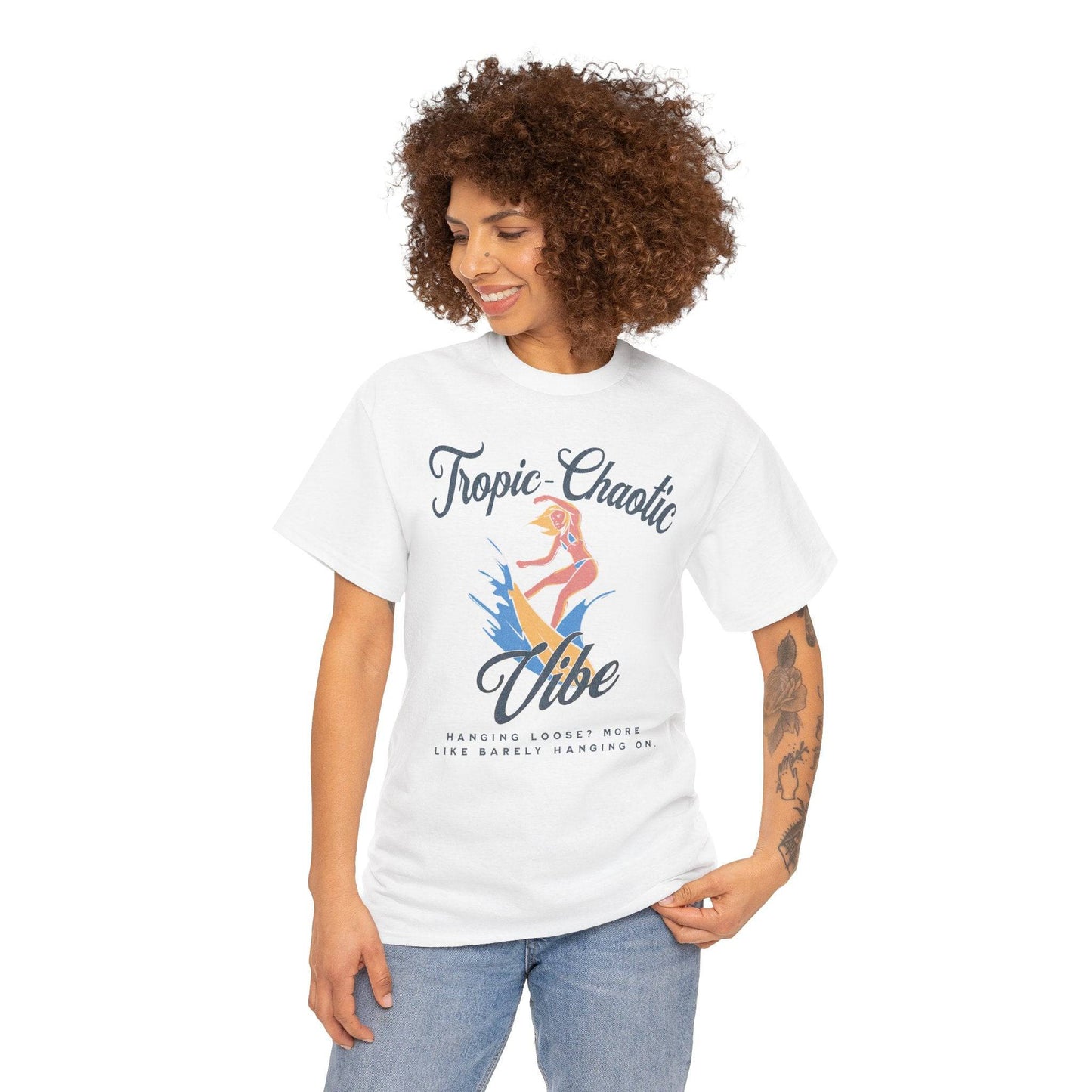 Tropic-Chaotic Vibe Unisex Heavy Cotton Tee – Funny Beach & Mental Health T-Shirt - Its Fine, I Am Fine