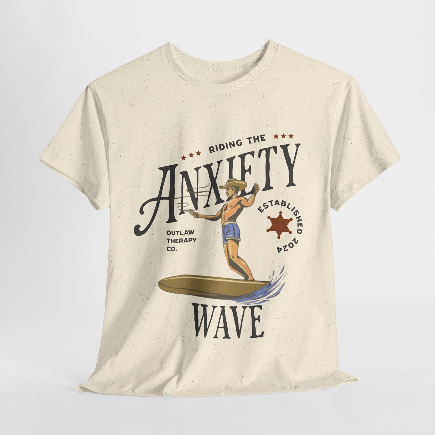 Riding the Anxiety Wave Unisex Heavy Cotton Tee - Relaxed Fit Stress Relief Shirt - Its Fine, I Am Fine