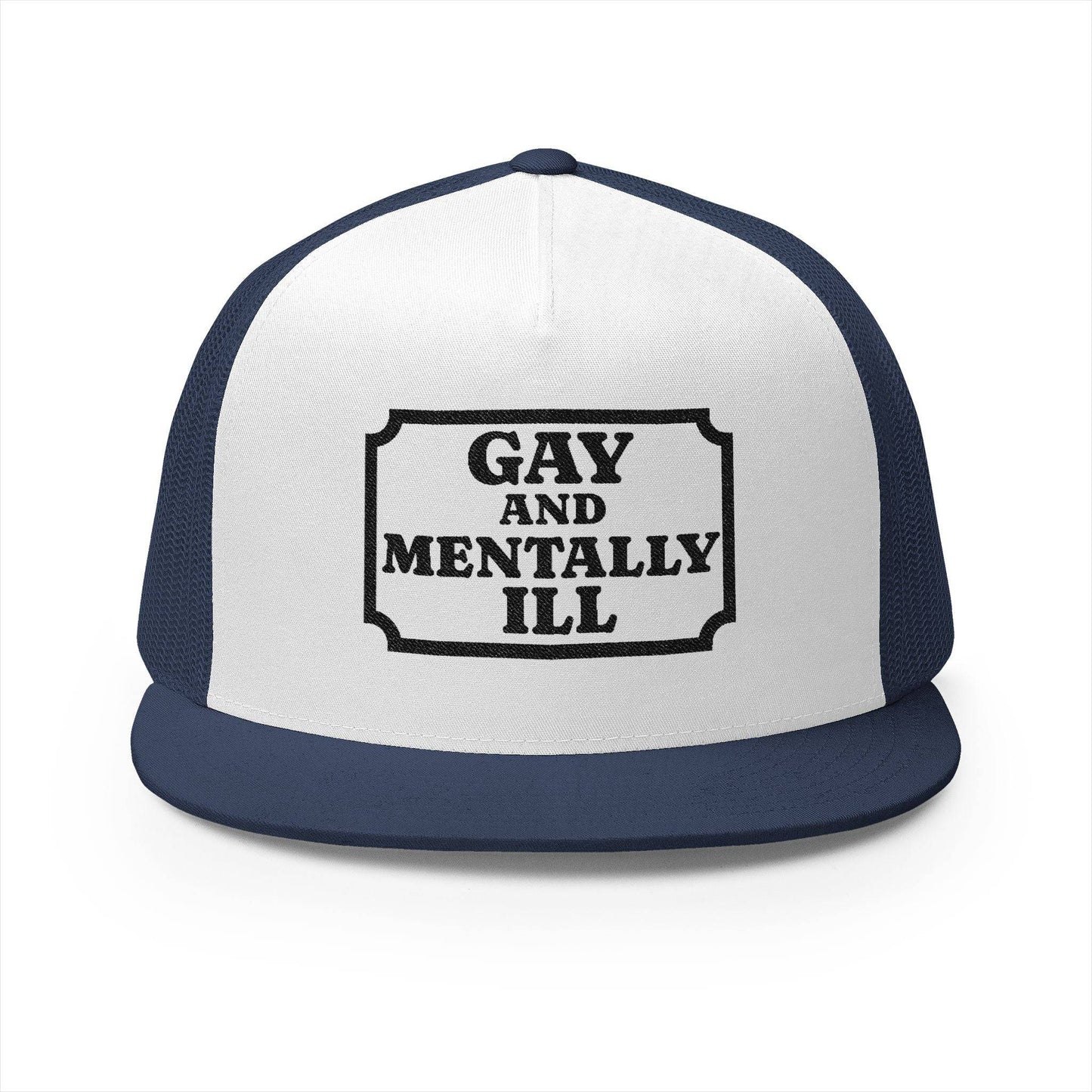 Pride & Mental Health 5 Panel Trucker Cap - Embroidered Supportive Hat - Its Fine, I Am Fine