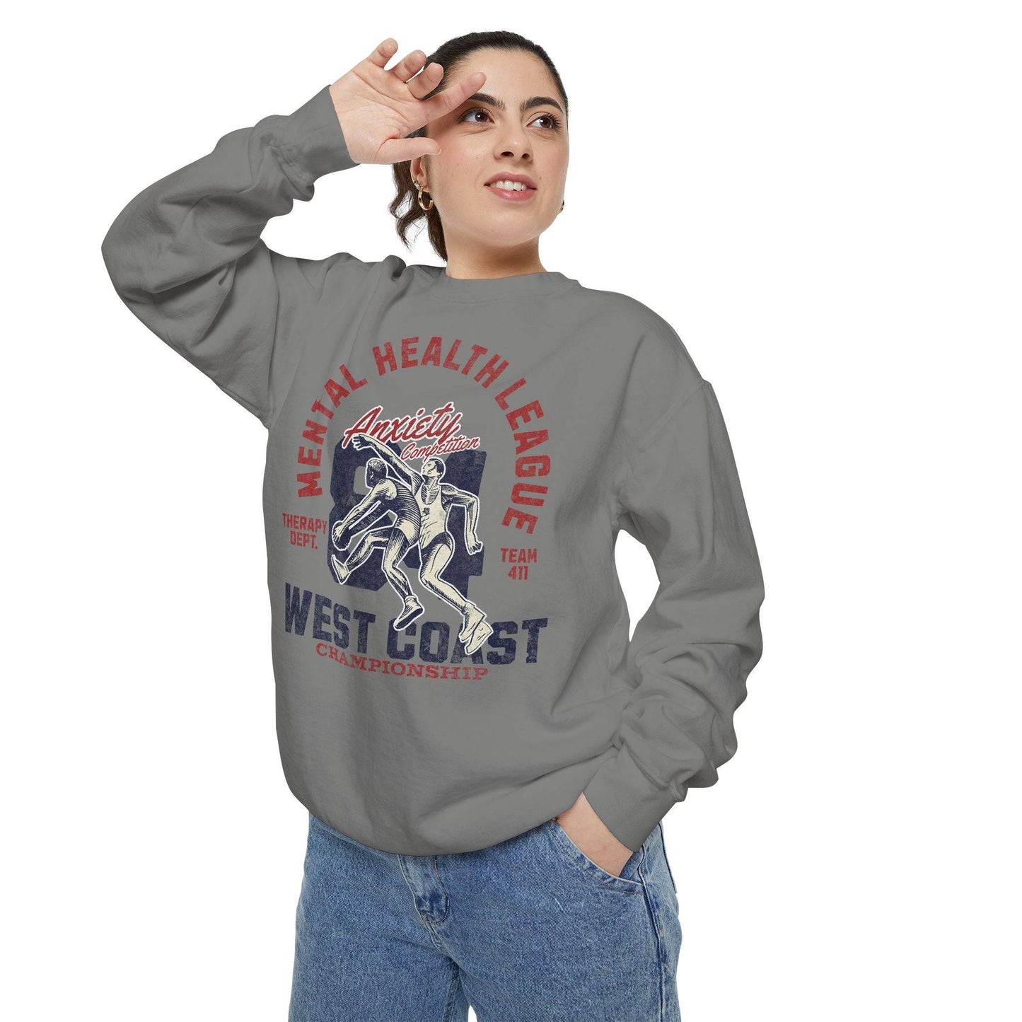 Mental Health League Unisex Garment-Dyed Sweatshirt - Anxiety Support Apparel - Its Fine, I Am Fine