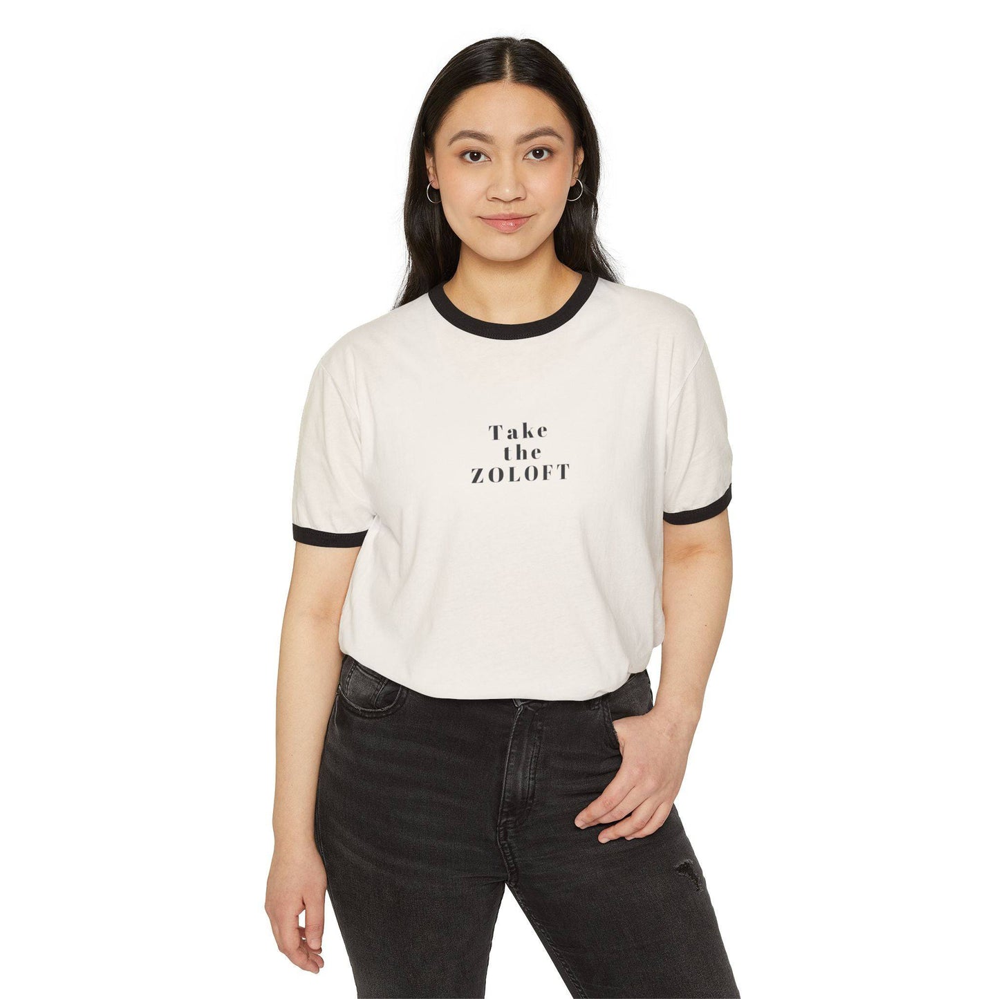 ZOLOFT Unisex Ringer T-Shirt - Retro Style Tee, Mental Health Awareness Gift, Casual Wear - Its Fine, I Am Fine