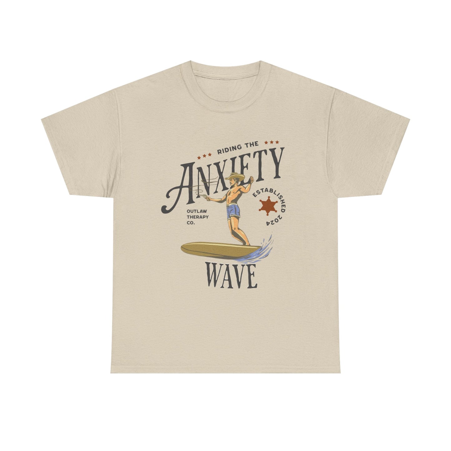 Riding the Anxiety Wave Unisex Heavy Cotton Tee - Relaxed Fit Stress Relief Shirt