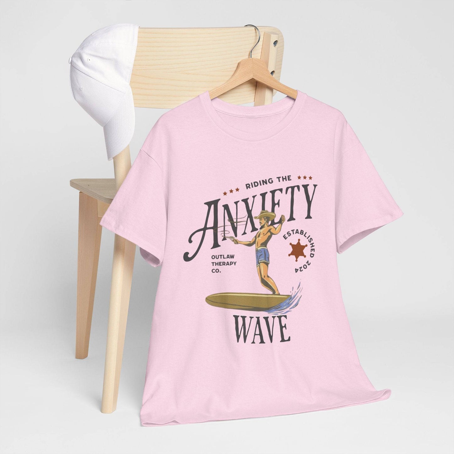 Riding the Anxiety Wave Unisex Heavy Cotton Tee - Relaxed Fit Stress Relief Shirt - Its Fine, I Am Fine
