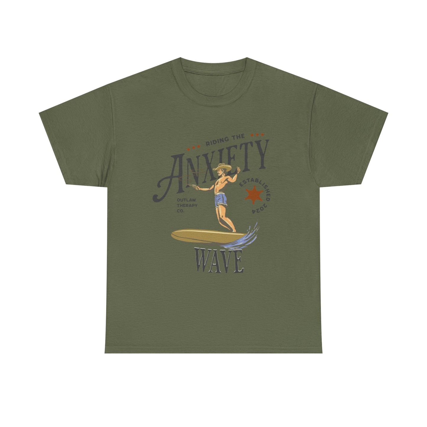 Riding the Anxiety Wave Unisex Heavy Cotton Tee - Relaxed Fit Stress Relief Shirt