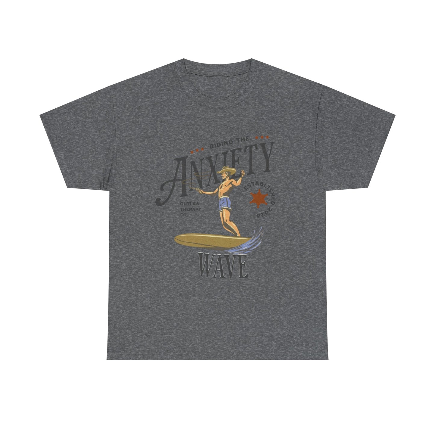 Riding the Anxiety Wave Unisex Heavy Cotton Tee - Relaxed Fit Stress Relief Shirt