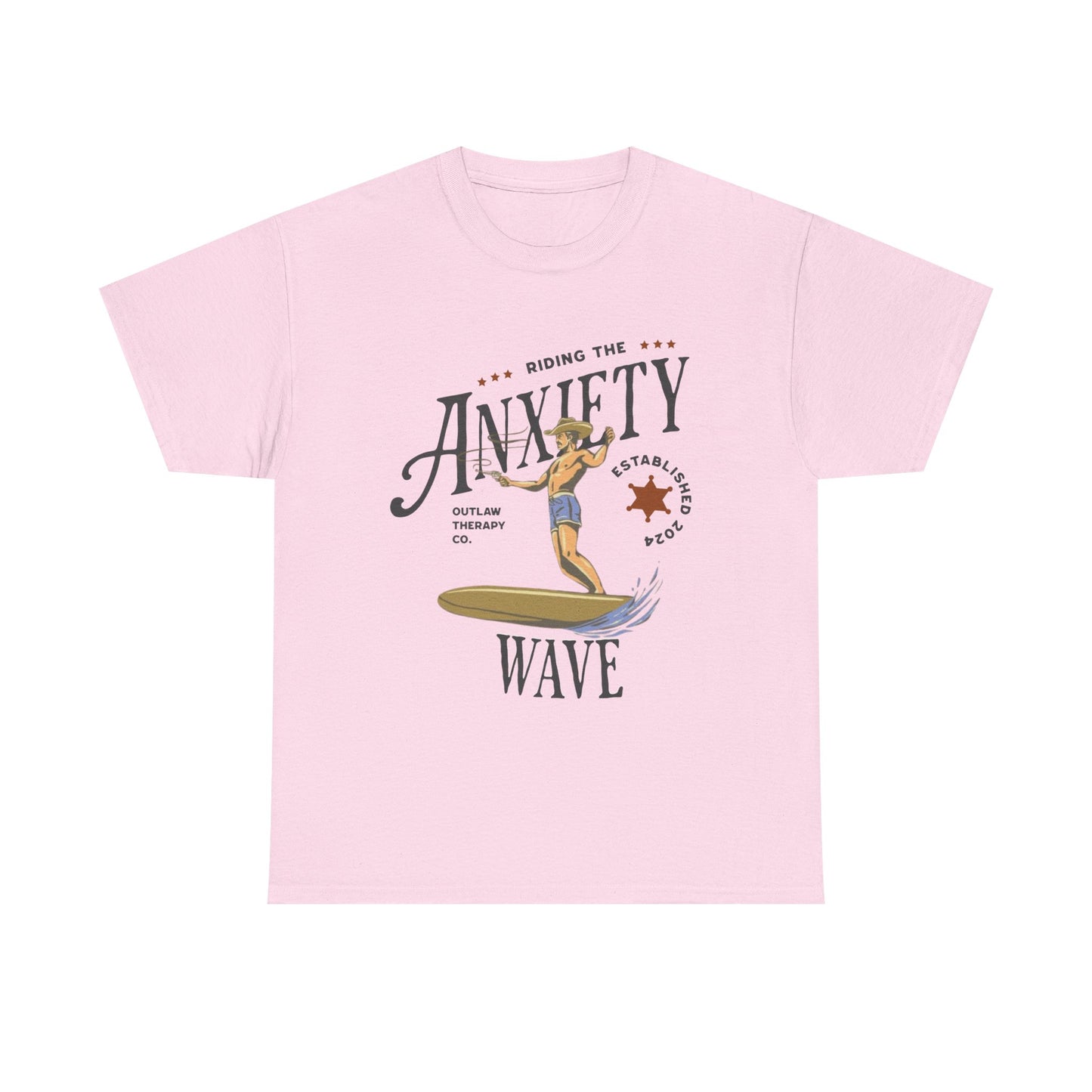 Riding the Anxiety Wave Unisex Heavy Cotton Tee - Relaxed Fit Stress Relief Shirt