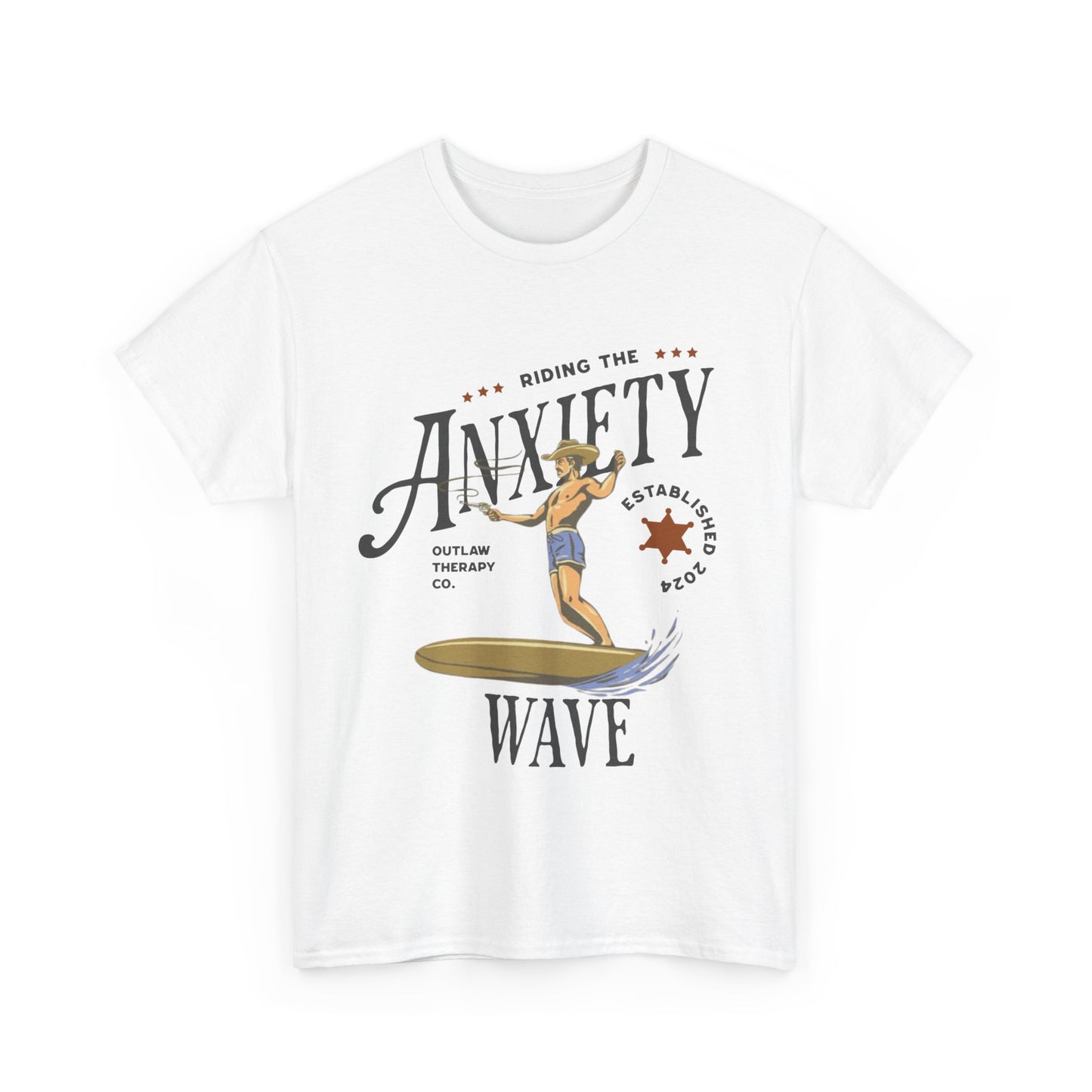 Riding the Anxiety Wave Unisex Heavy Cotton Tee - Relaxed Fit Stress Relief Shirt