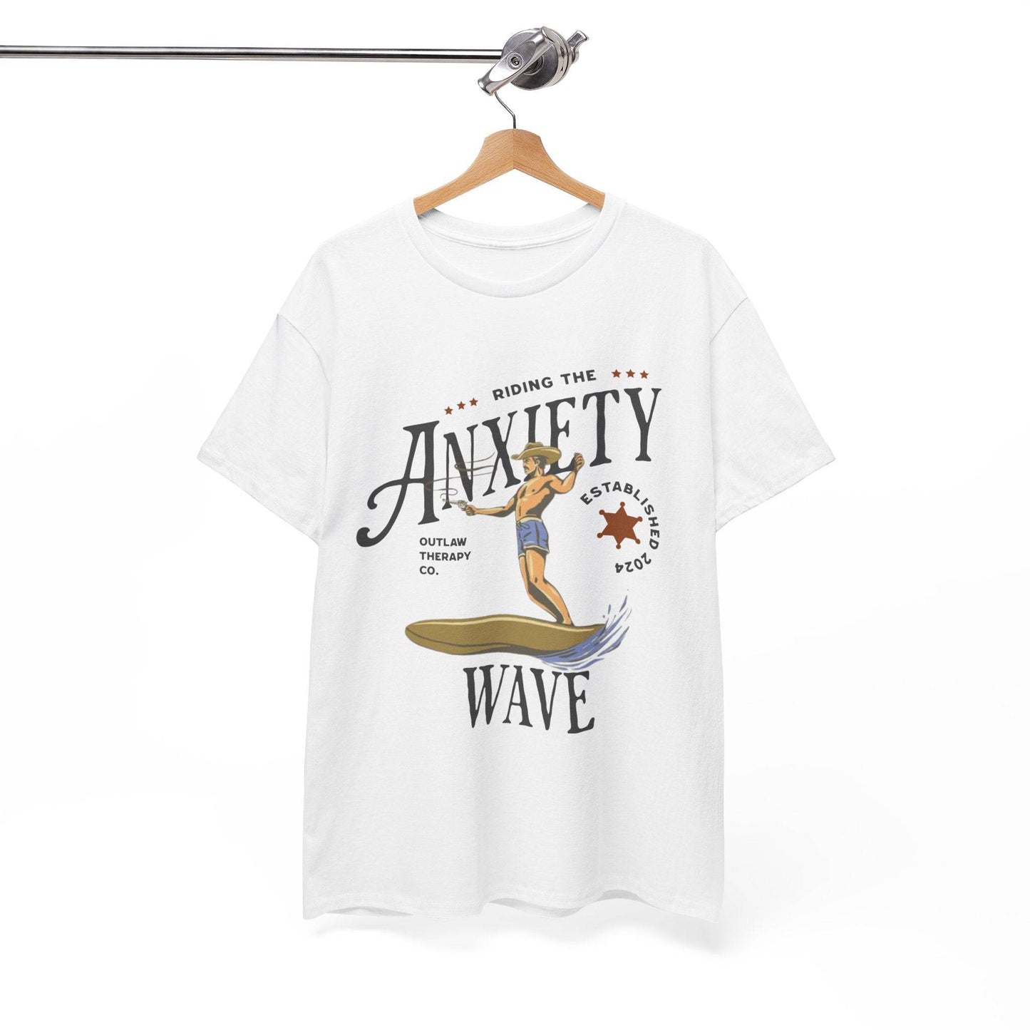 Riding the Anxiety Wave Unisex Heavy Cotton Tee - Relaxed Fit Stress Relief Shirt - Its Fine, I Am Fine