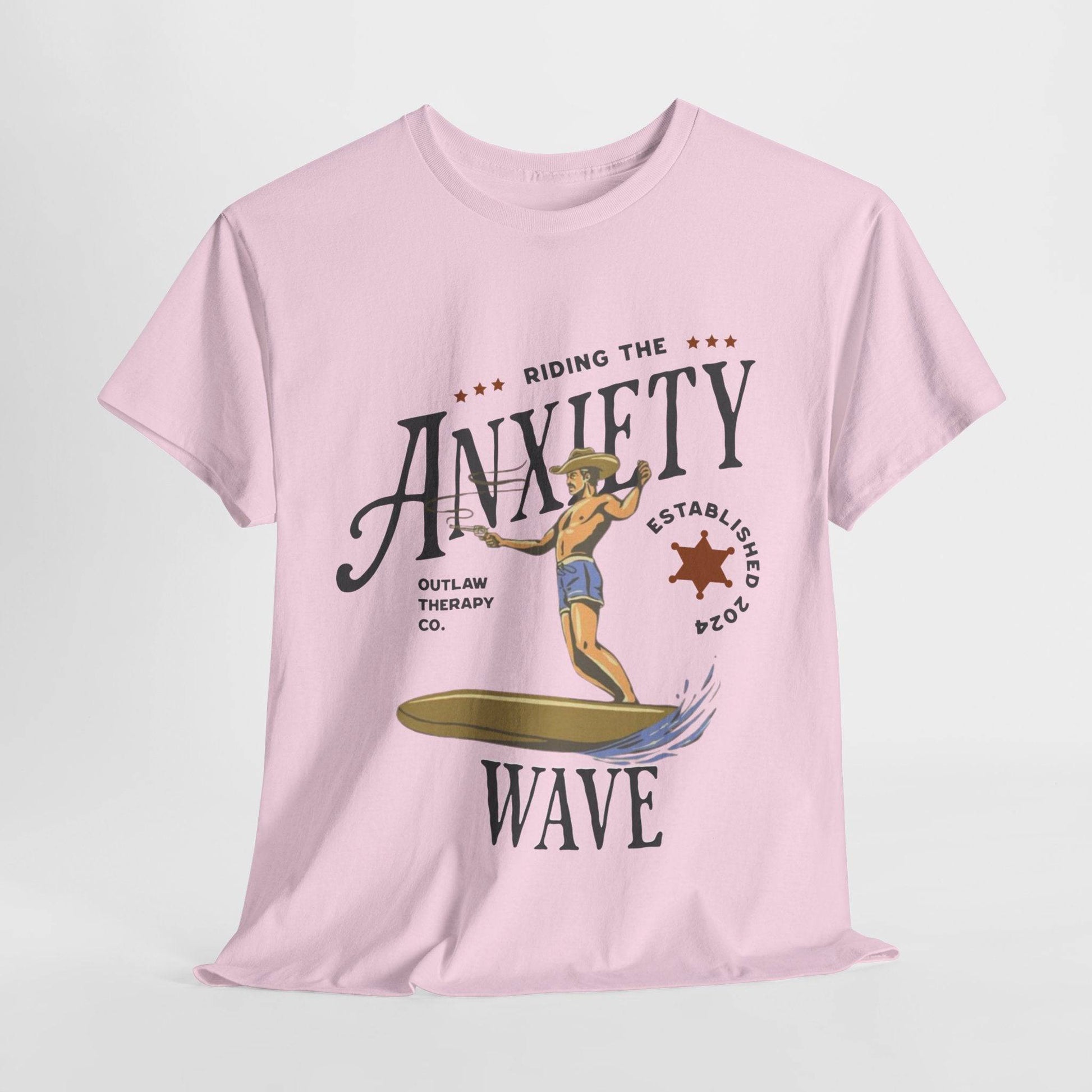 Riding the Anxiety Wave Unisex Heavy Cotton Tee - Relaxed Fit Stress Relief Shirt - Its Fine, I Am Fine