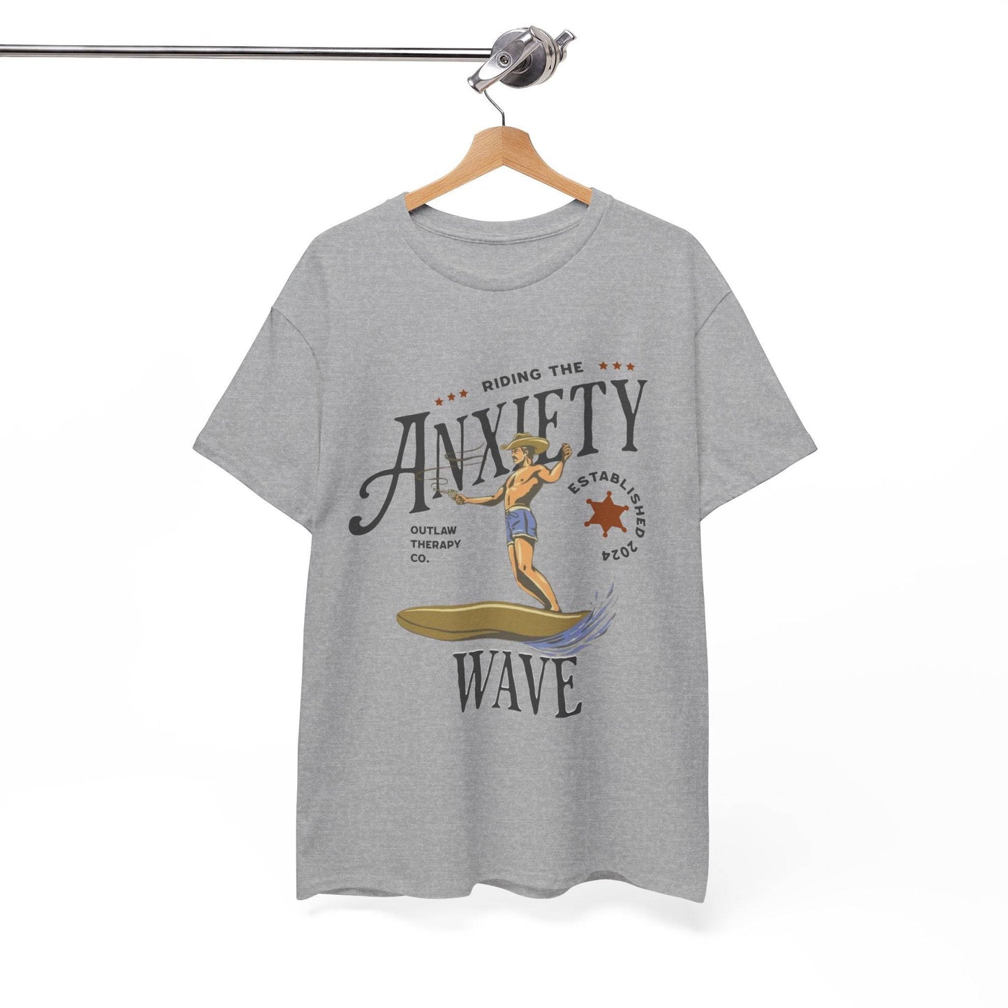 Riding the Anxiety Wave Unisex Heavy Cotton Tee - Relaxed Fit Stress Relief Shirt - Its Fine, I Am Fine