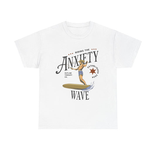 Riding the Anxiety Wave Unisex Heavy Cotton Tee - Relaxed Fit Stress Relief Shirt
