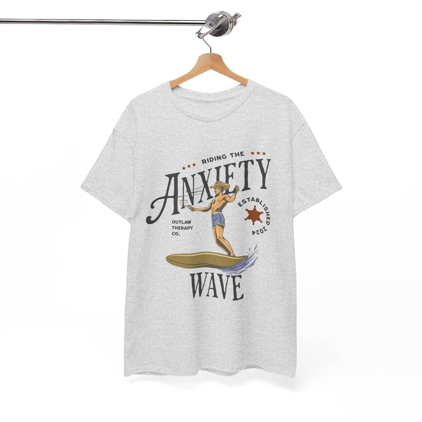 Riding the Anxiety Wave Unisex Heavy Cotton Tee - Relaxed Fit Stress Relief Shirt - Its Fine, I Am Fine