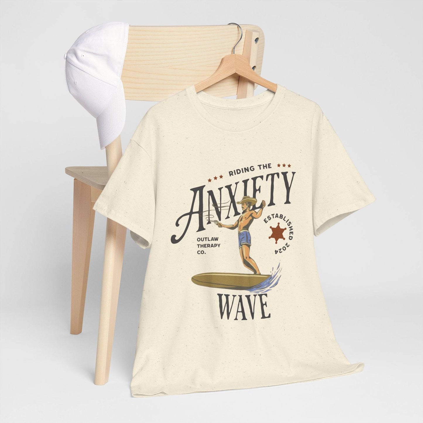 Riding the Anxiety Wave Unisex Heavy Cotton Tee - Relaxed Fit Stress Relief Shirt - Its Fine, I Am Fine