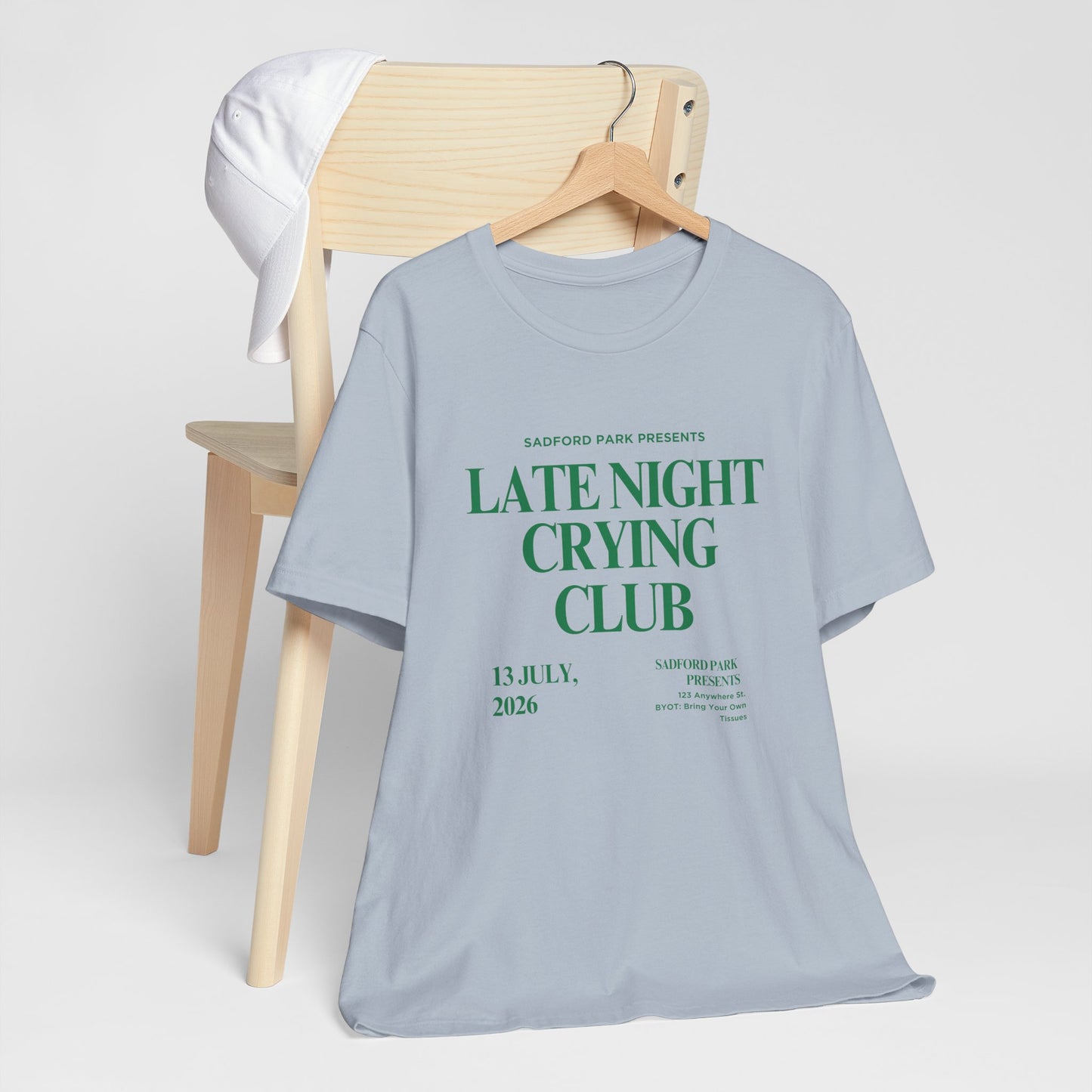 Late Night Crying Club Unisex Tee - Relaxed Fit Graphic T-Shirt for Comfort