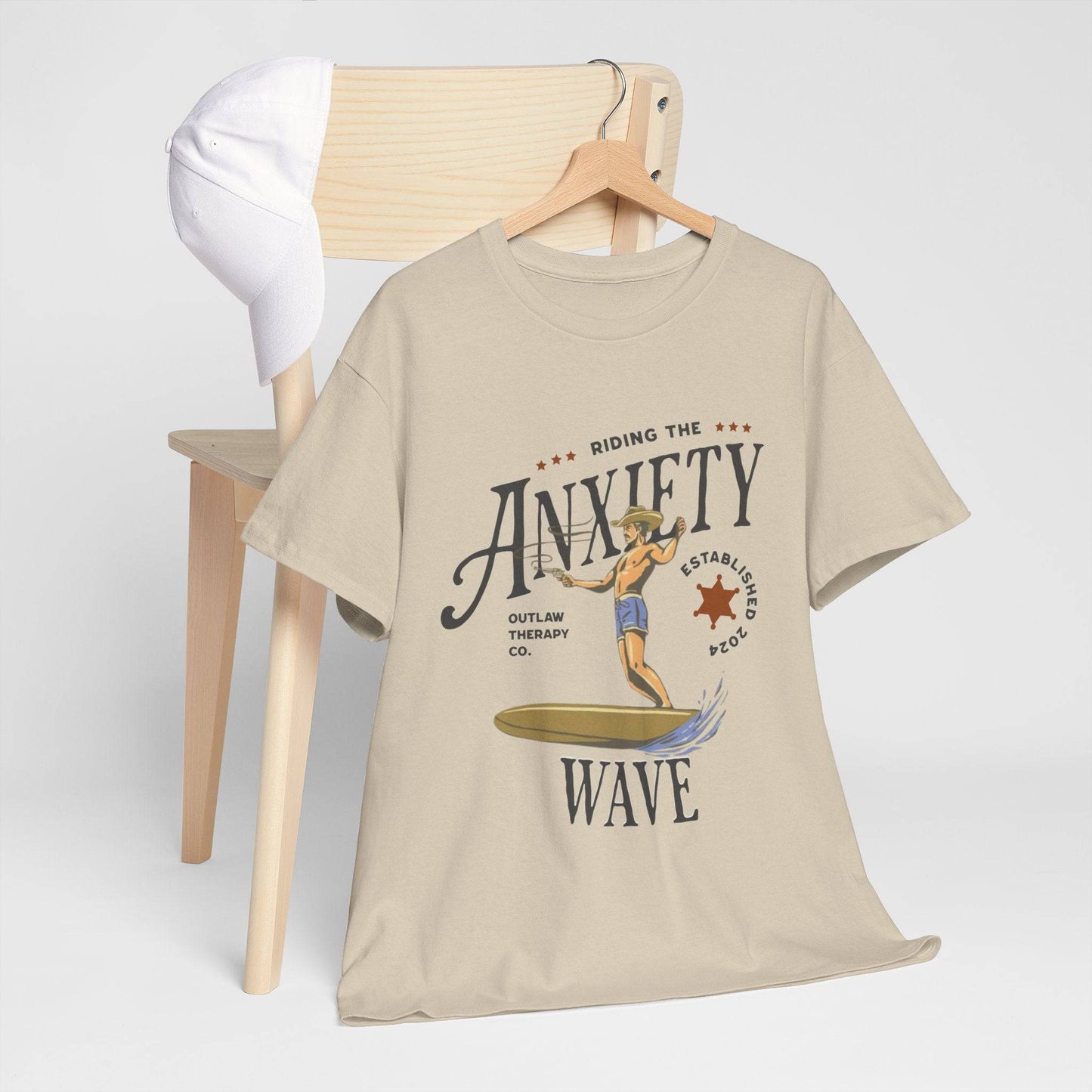 Riding the Anxiety Wave Unisex Heavy Cotton Tee - Relaxed Fit Stress Relief Shirt - Its Fine, I Am Fine