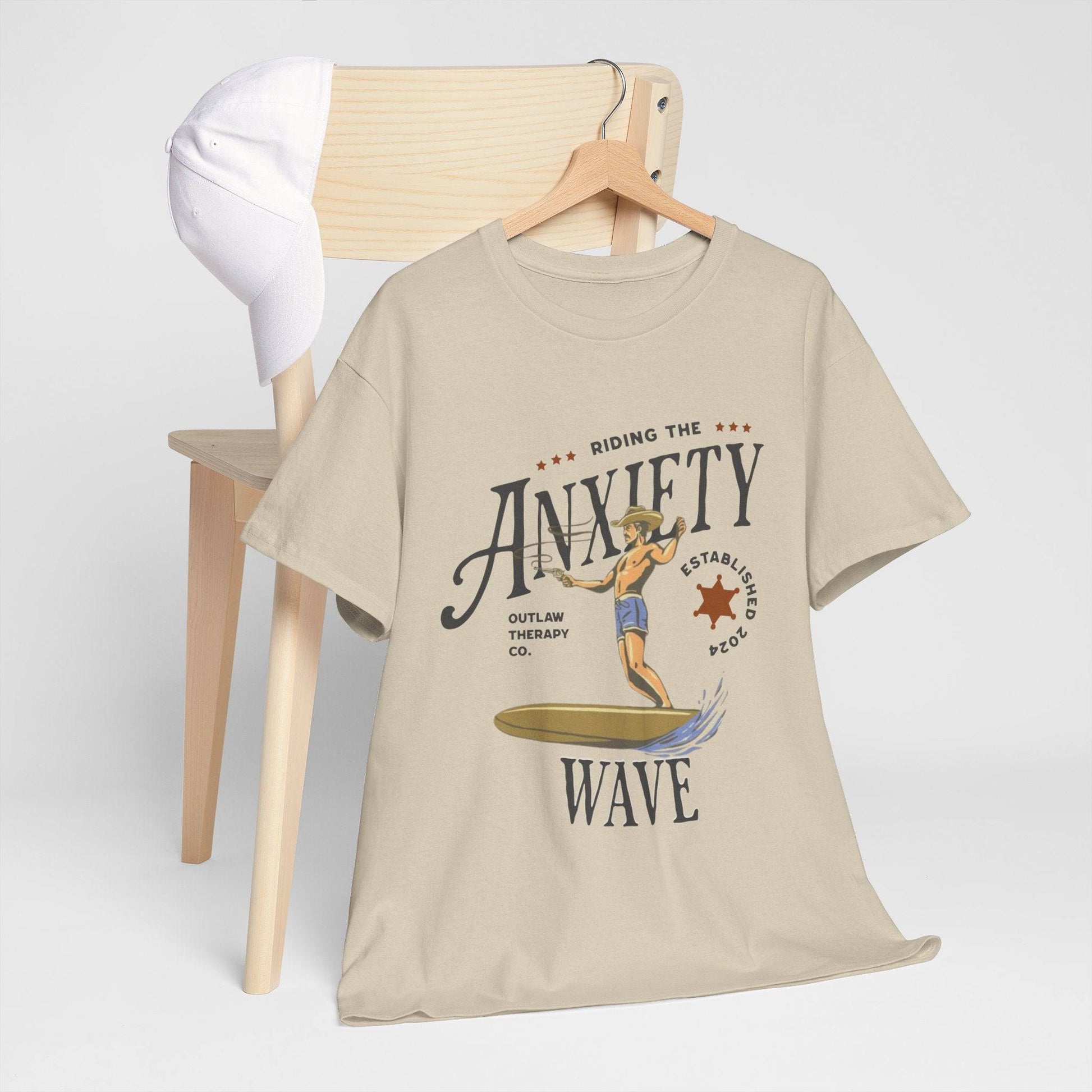 Riding the Anxiety Wave Unisex Heavy Cotton Tee - Relaxed Fit Stress Relief Shirt - Its Fine, I Am Fine