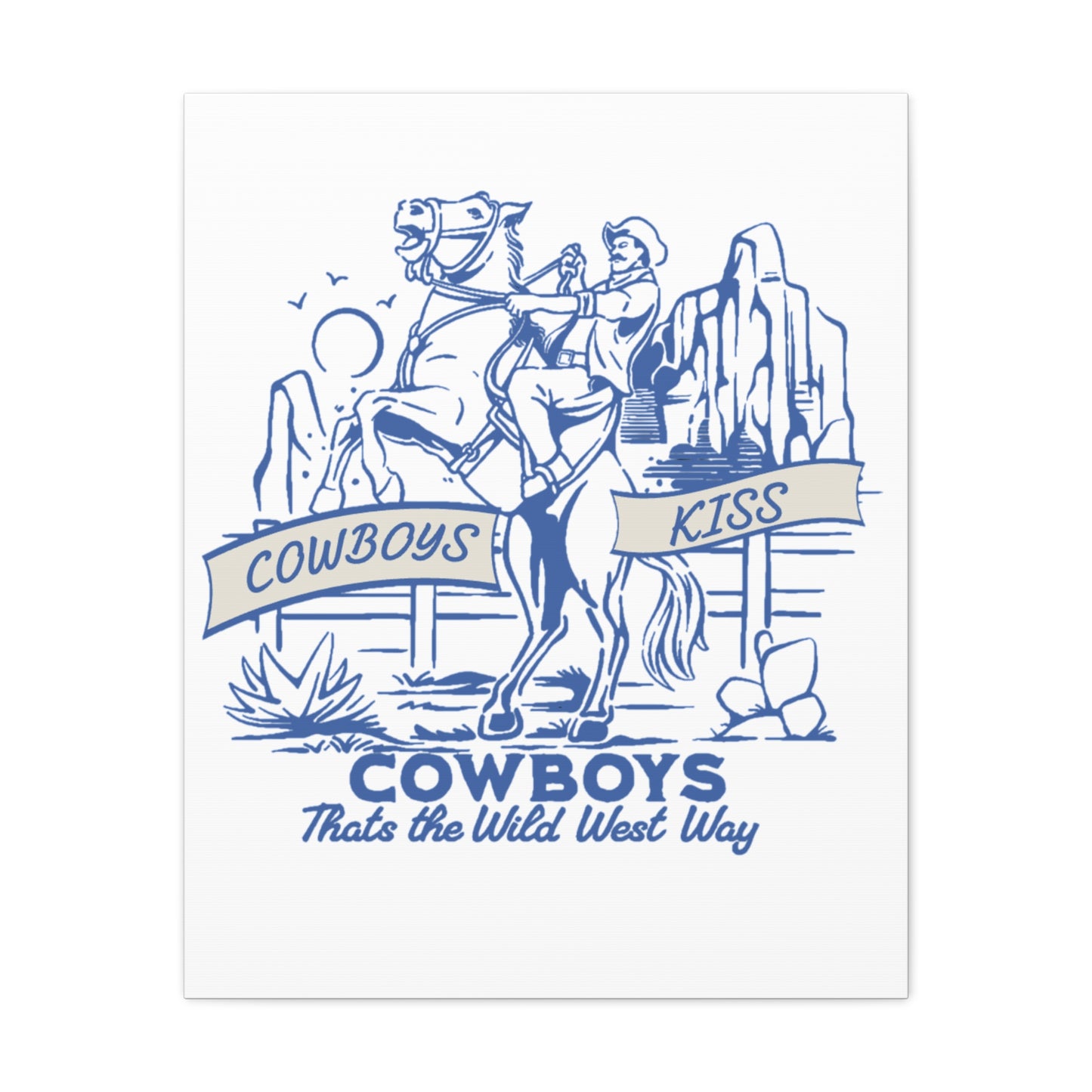 Cowboys Kiss Canvas Art - Western Decor for Cowboy Lovers
