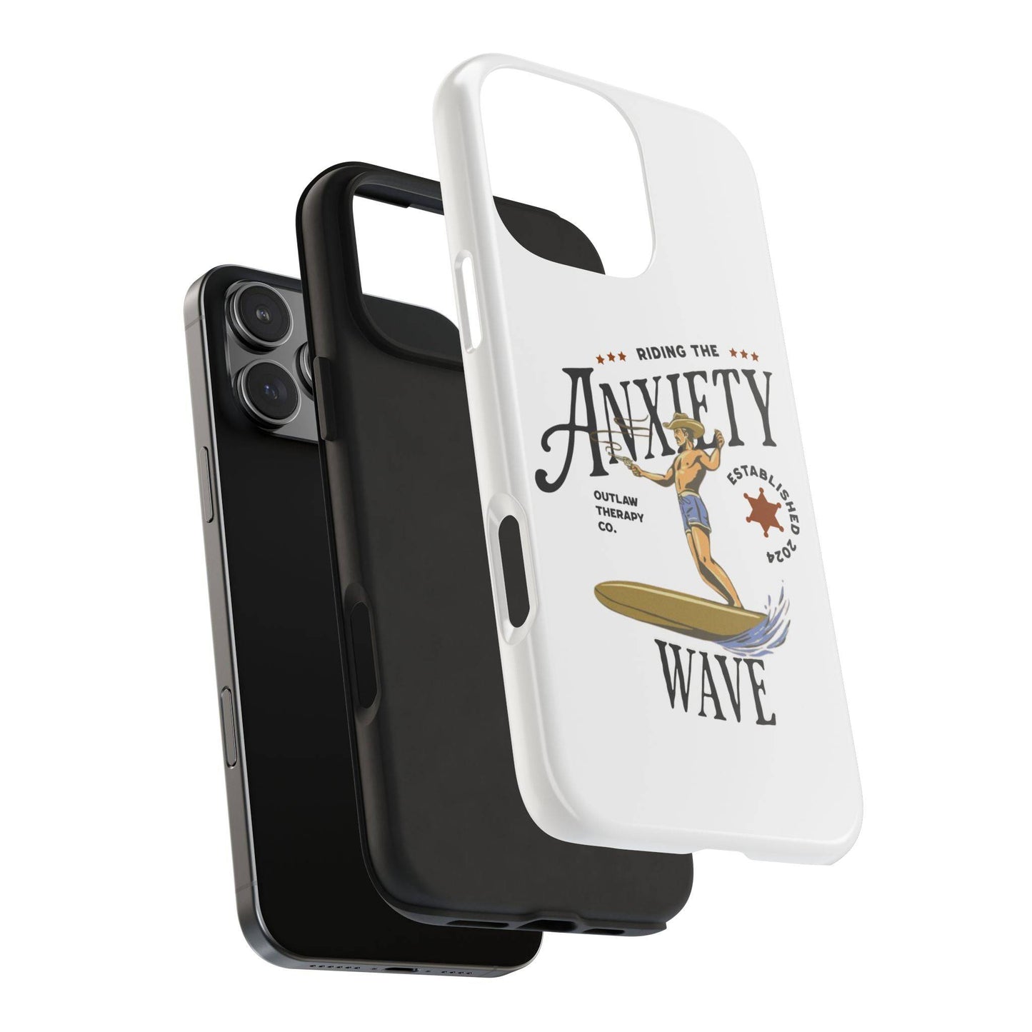 Riding the Anxiety Wave Phone Case - Tough Design for Stress Relief - Its Fine, I Am Fine