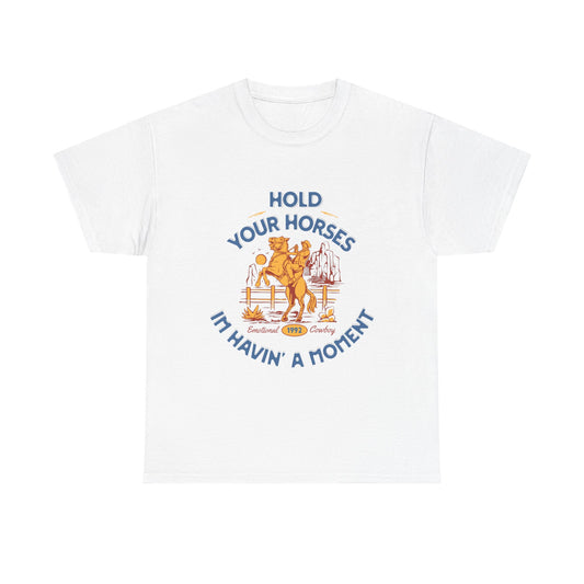 Hold Your Horses Vintage Western Tee – Funny Cowboy Graphic Shirt, Unisex Heavy Cotton