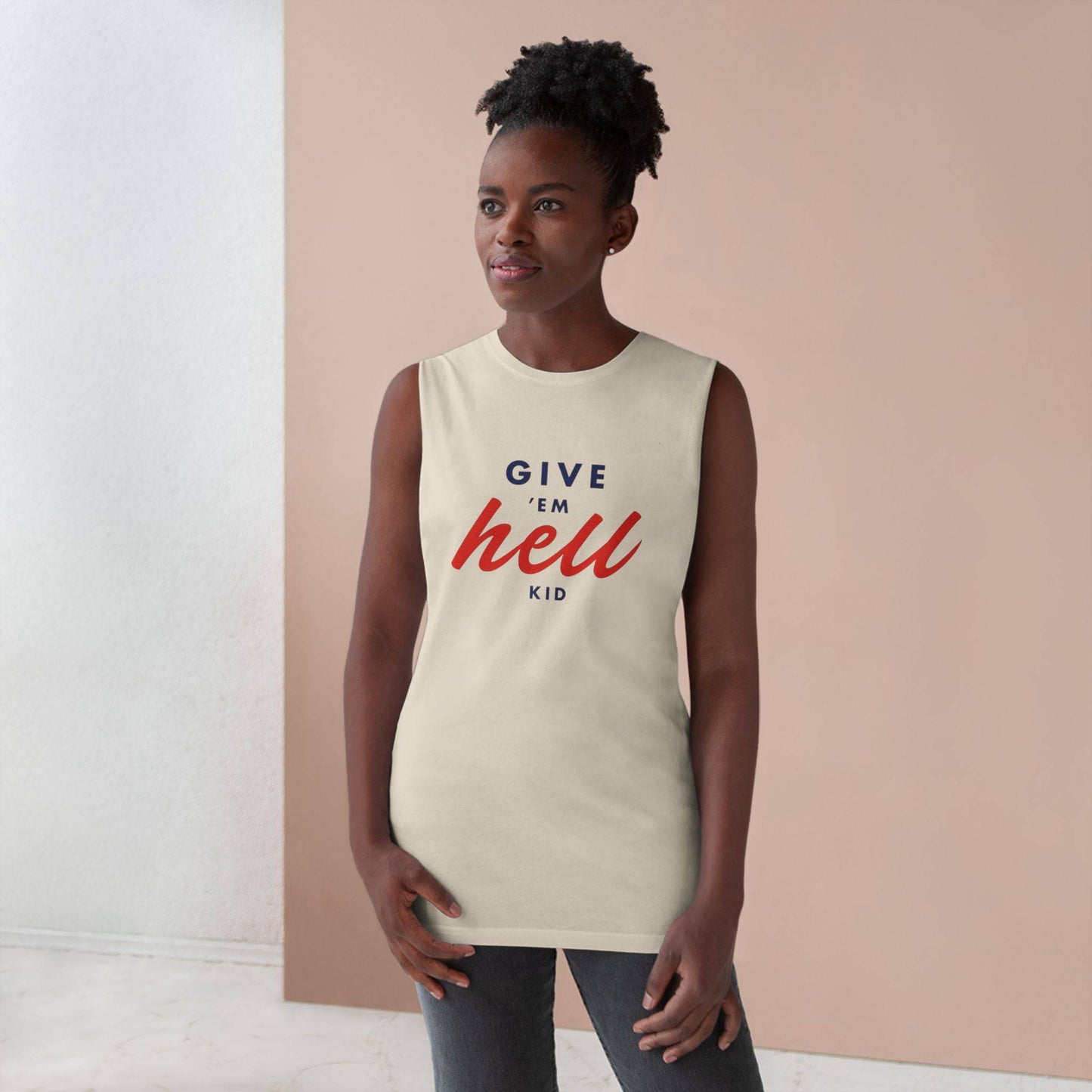‘Give 'Em Hell Kid' Unisex Tank Top - Its Fine, I Am Fine